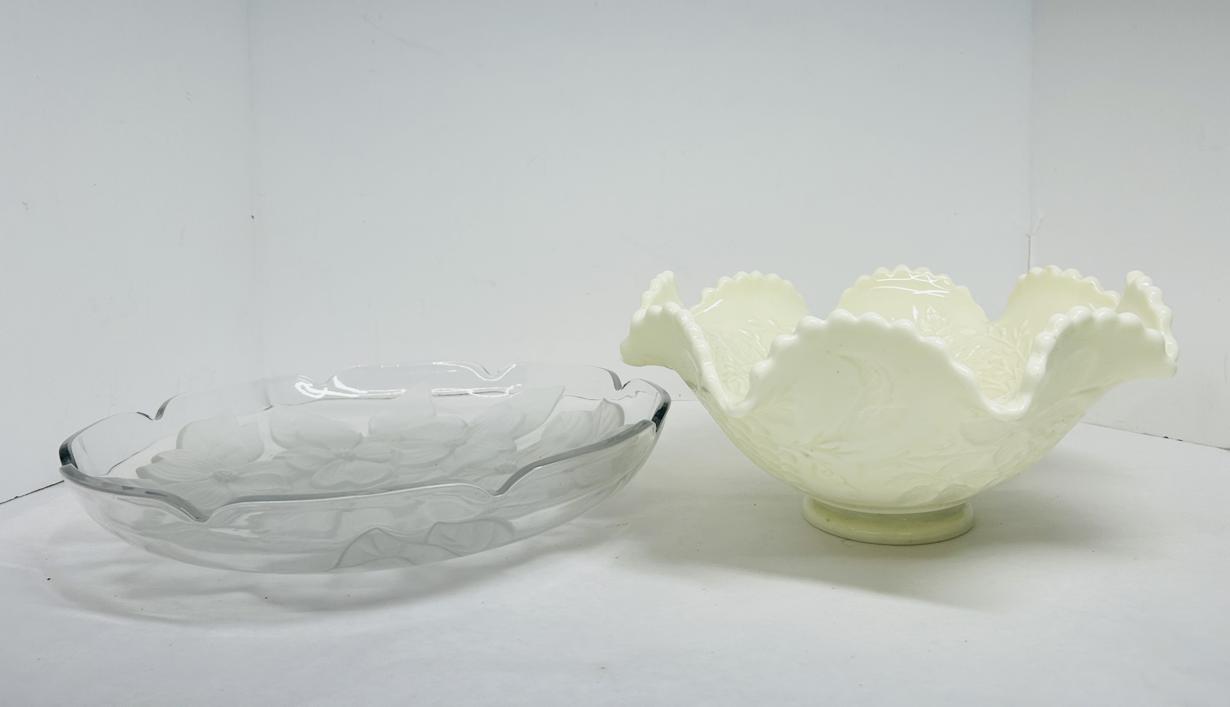 GLOWS! TWO VINTAGE FENTON STYLE GLASS PIECES