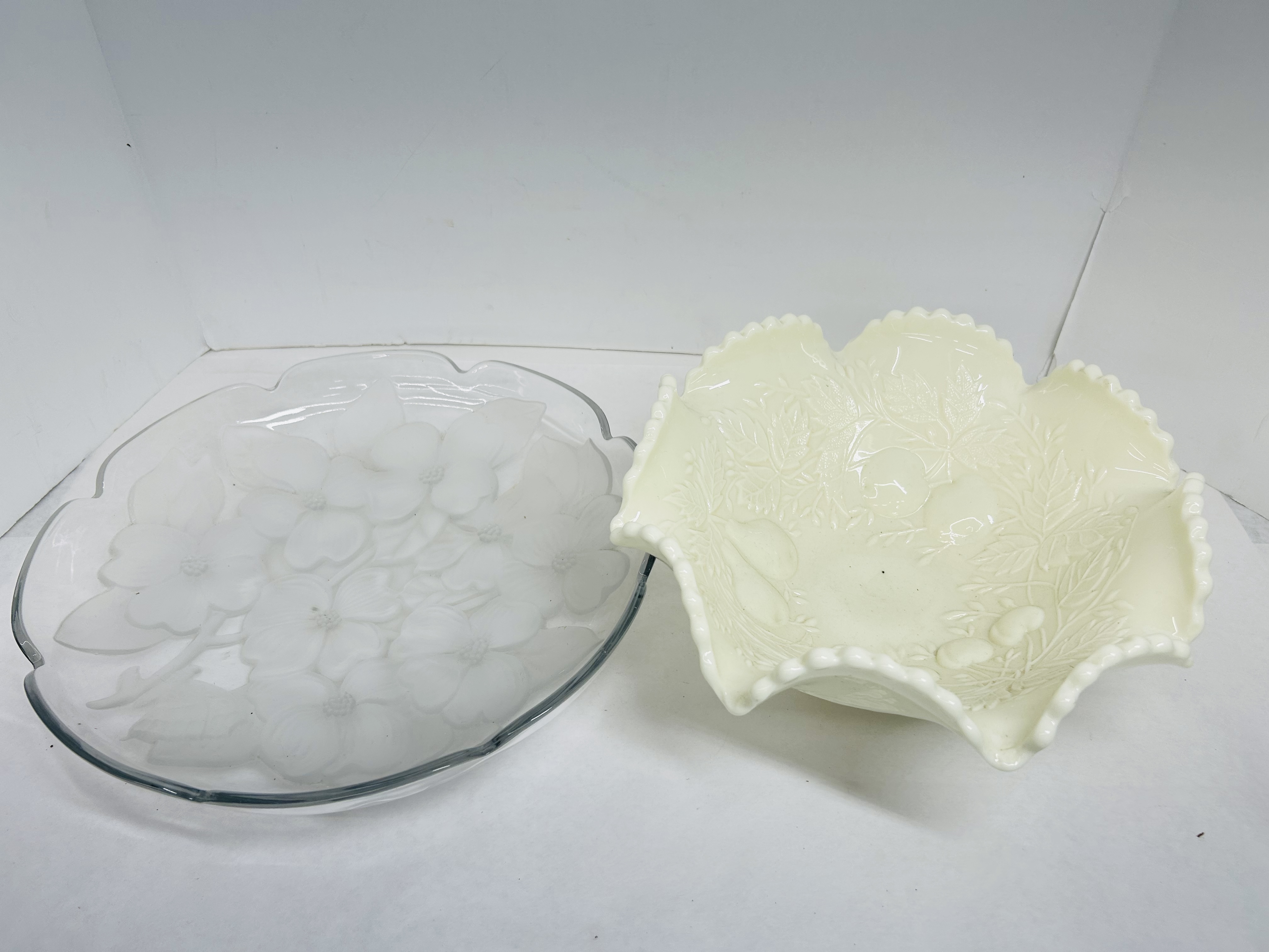 GLOWS! TWO VINTAGE FENTON STYLE GLASS PIECES
