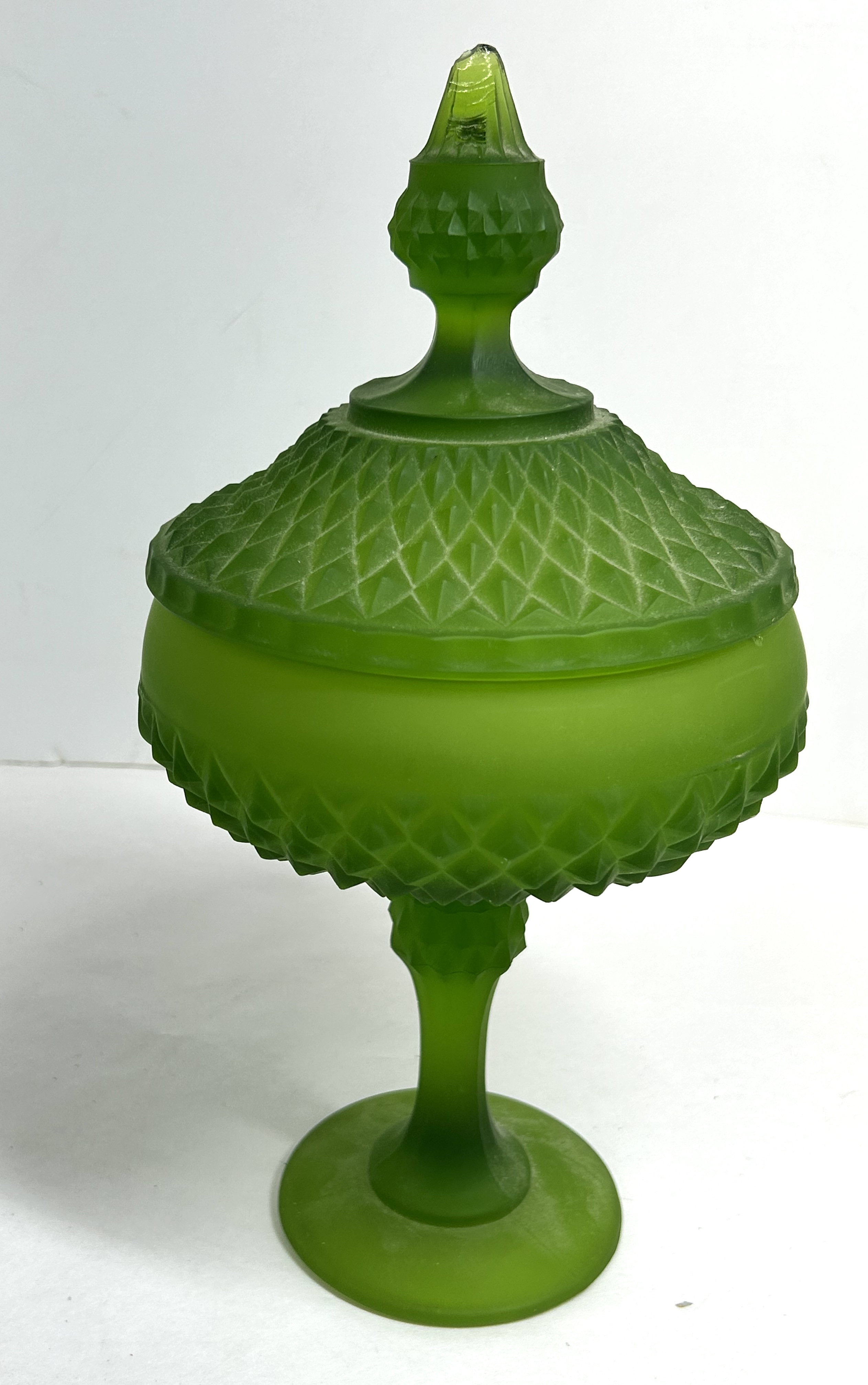 INDIANA STYLE GREEN GLASS COMPOTE, 1960s