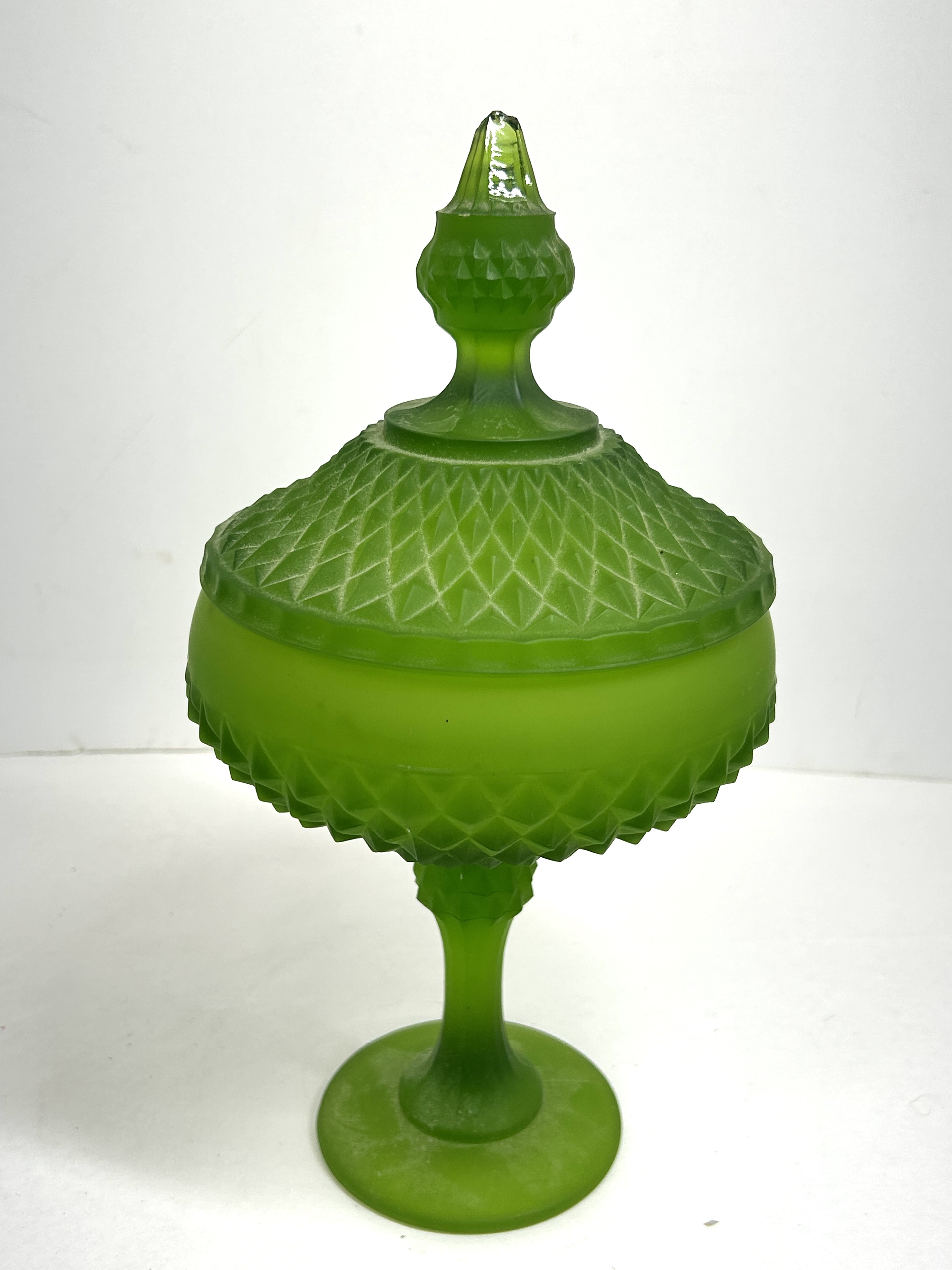 INDIANA STYLE GREEN GLASS COMPOTE, 1960s