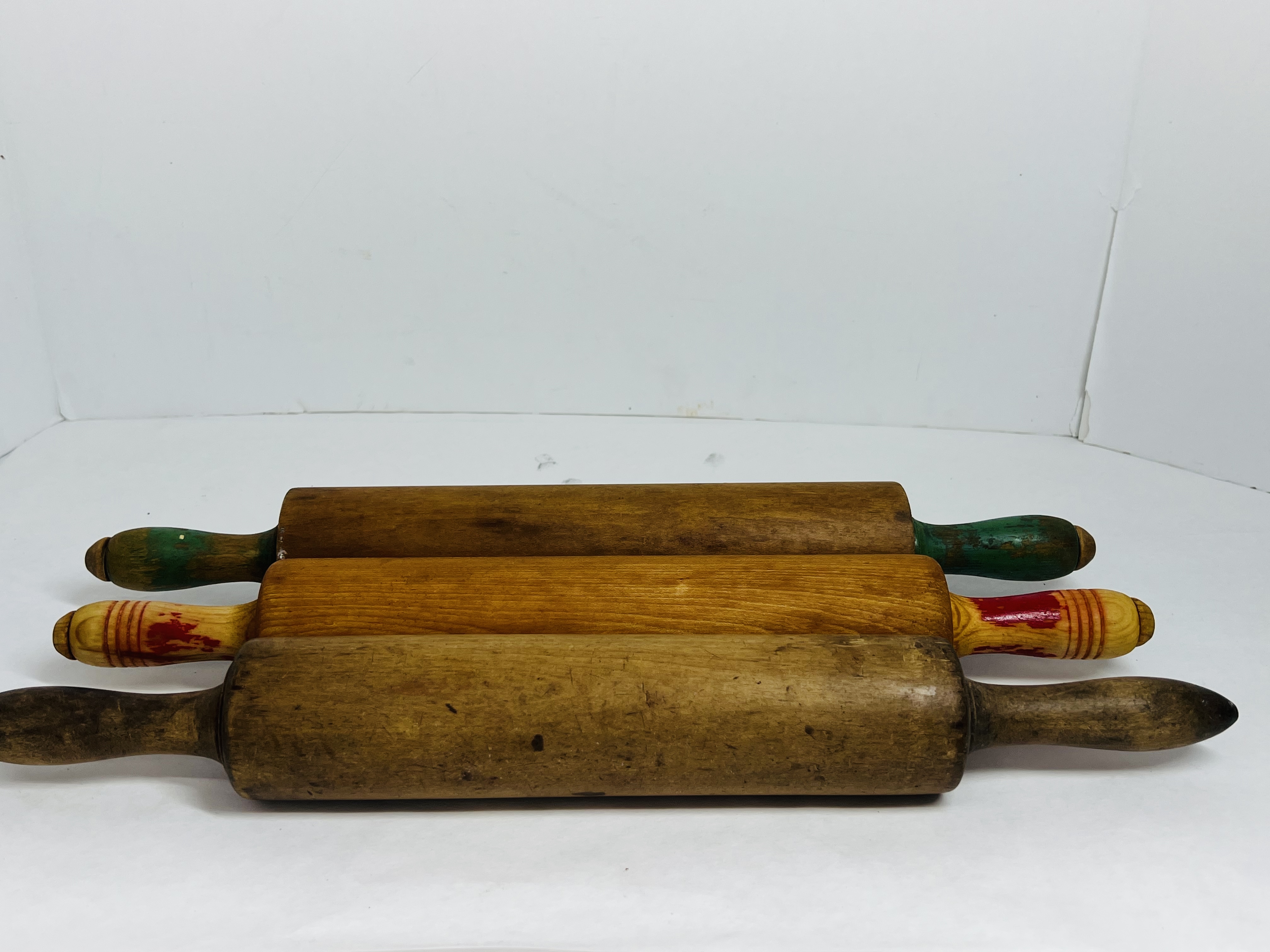 THREE HARDWOOD ROLLING PINS, 1900S