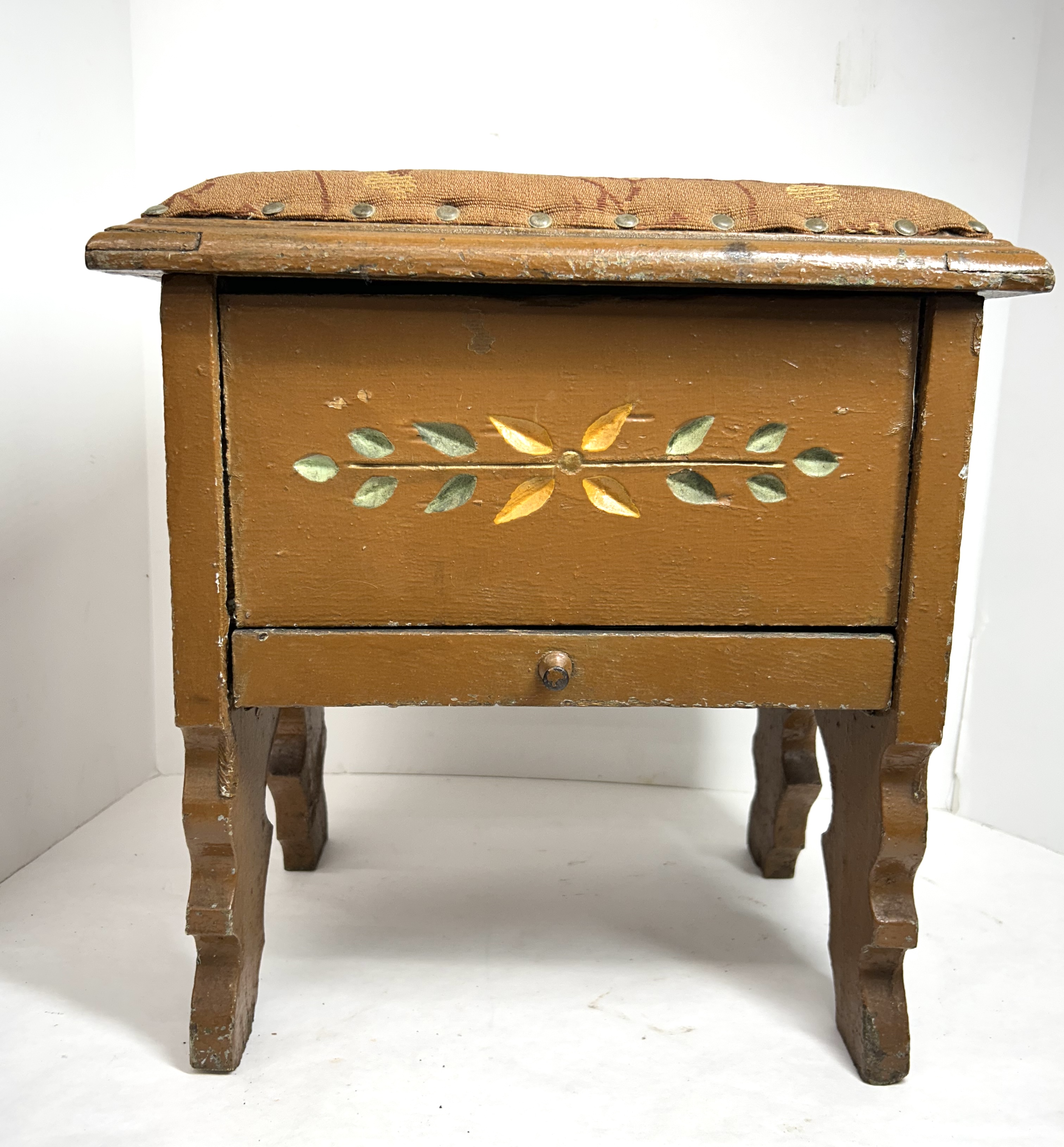 PAINTED WOODEN STORAGE FOOTSTOOL, 20TH CENTURY