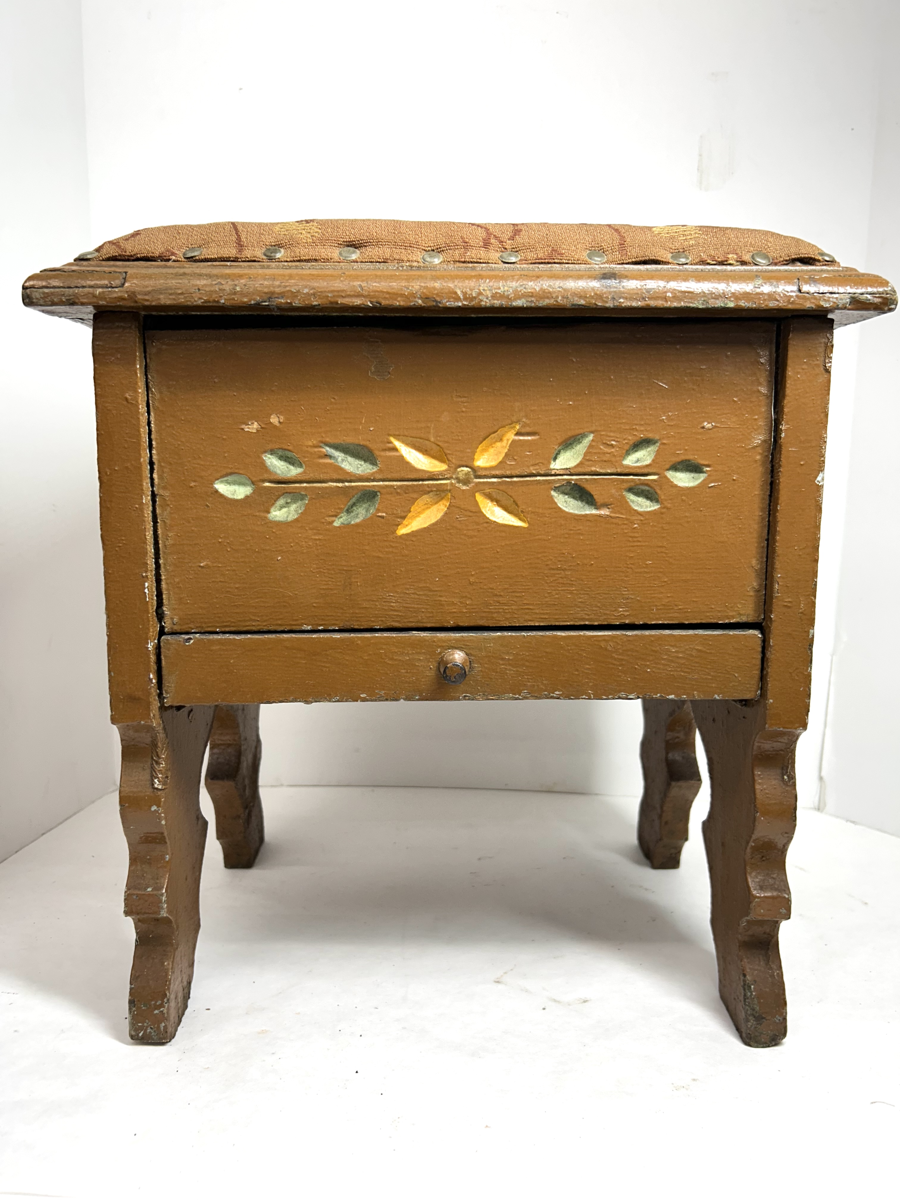 PAINTED WOODEN STORAGE FOOTSTOOL, 20TH CENTURY