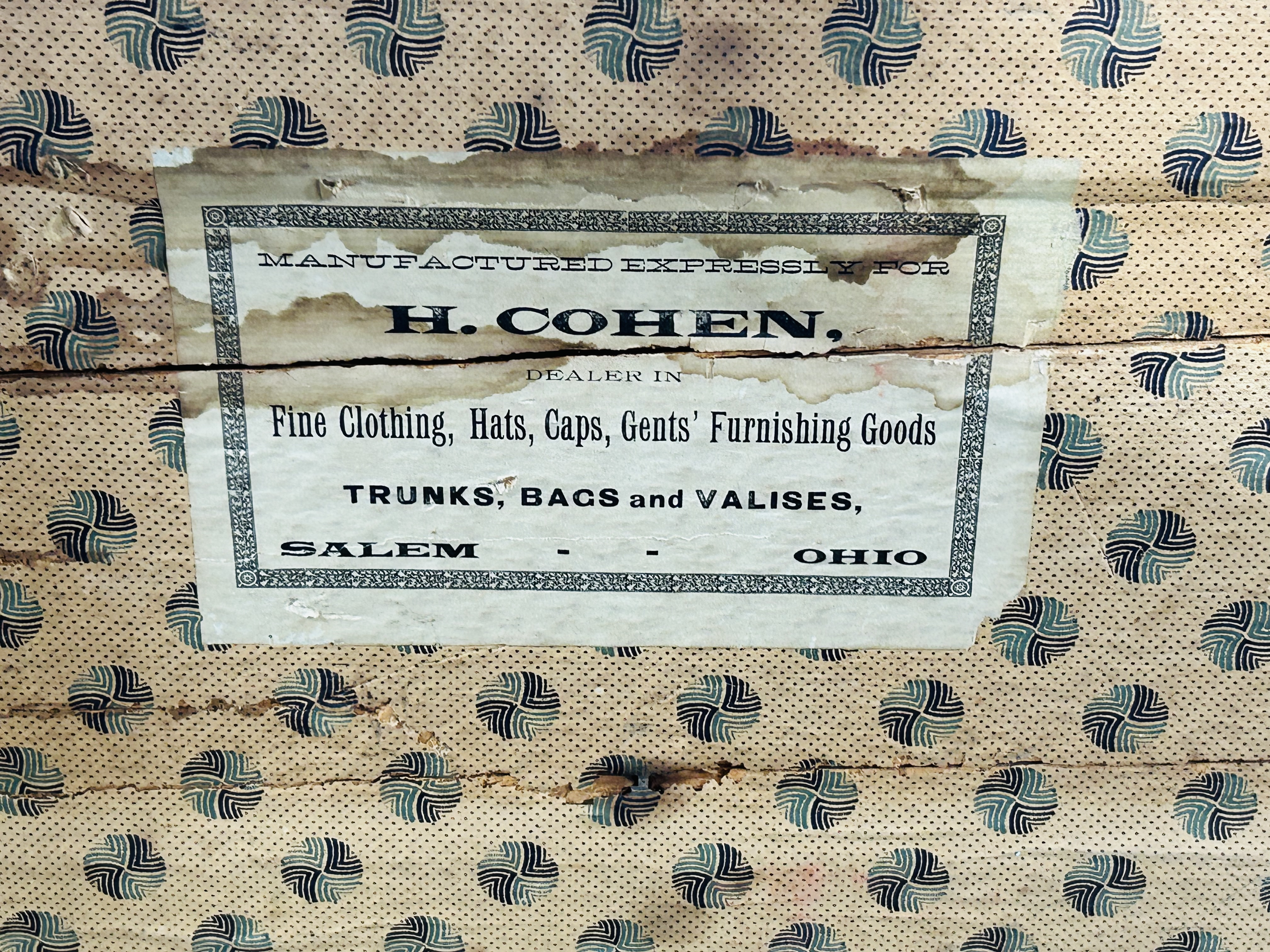 H. COHEN WOOD STEAMER TRUNK, C. 1900