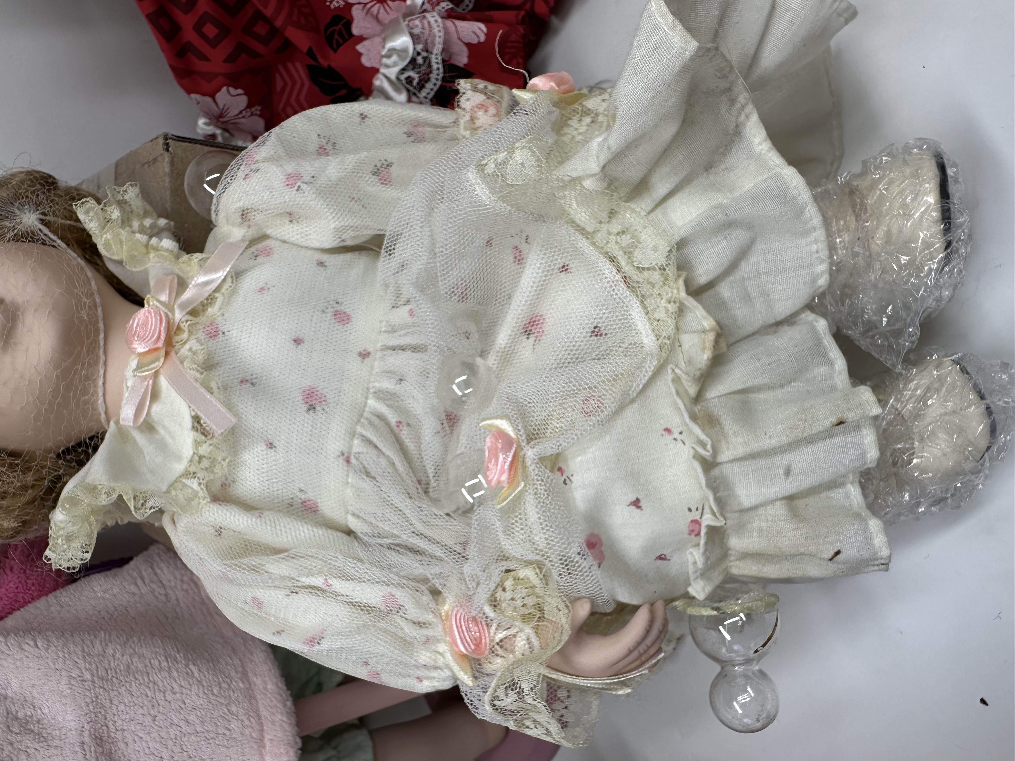 DUCK HOUSE THREE PORCELAIN DOLLS CONTEMPORARY