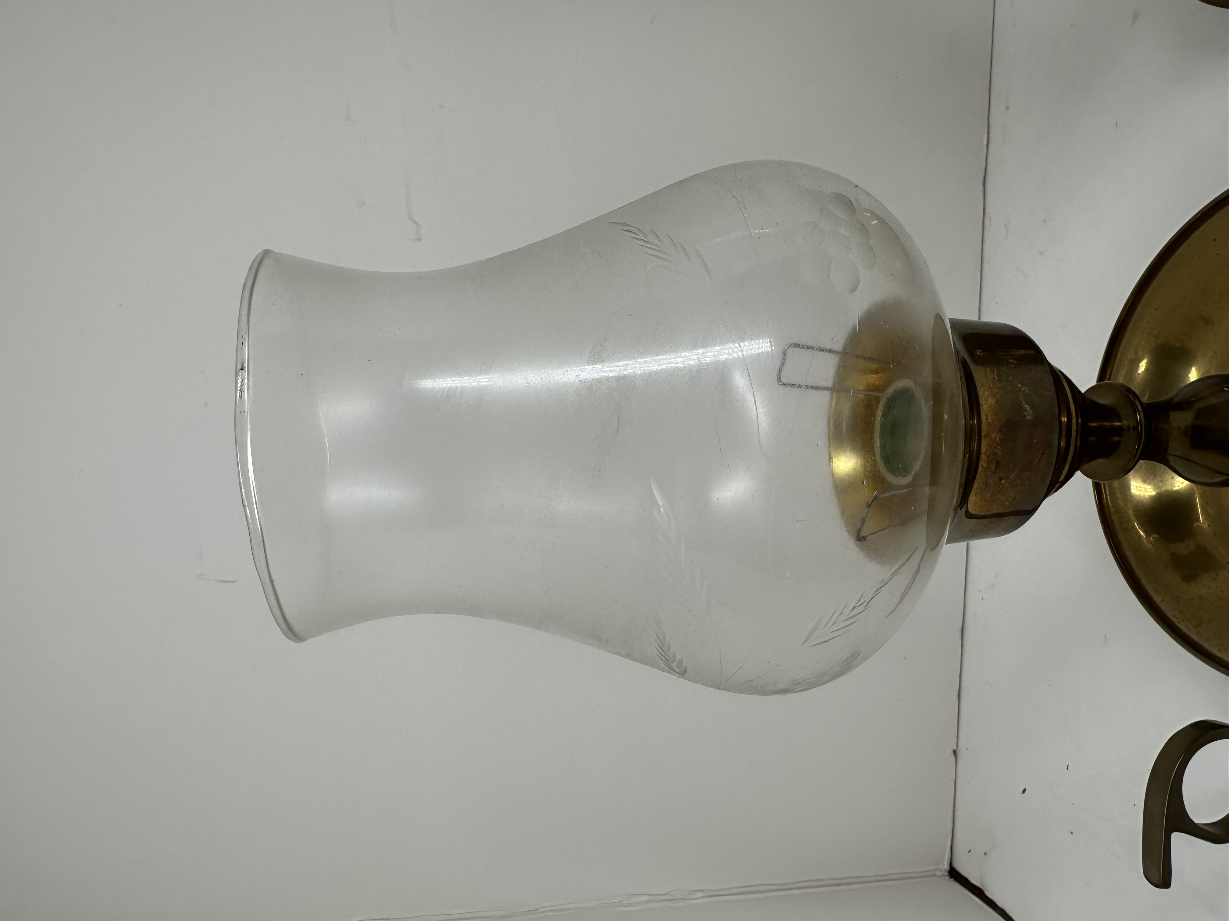 PAIR BRASS AND GLASS CANDLESTICKS