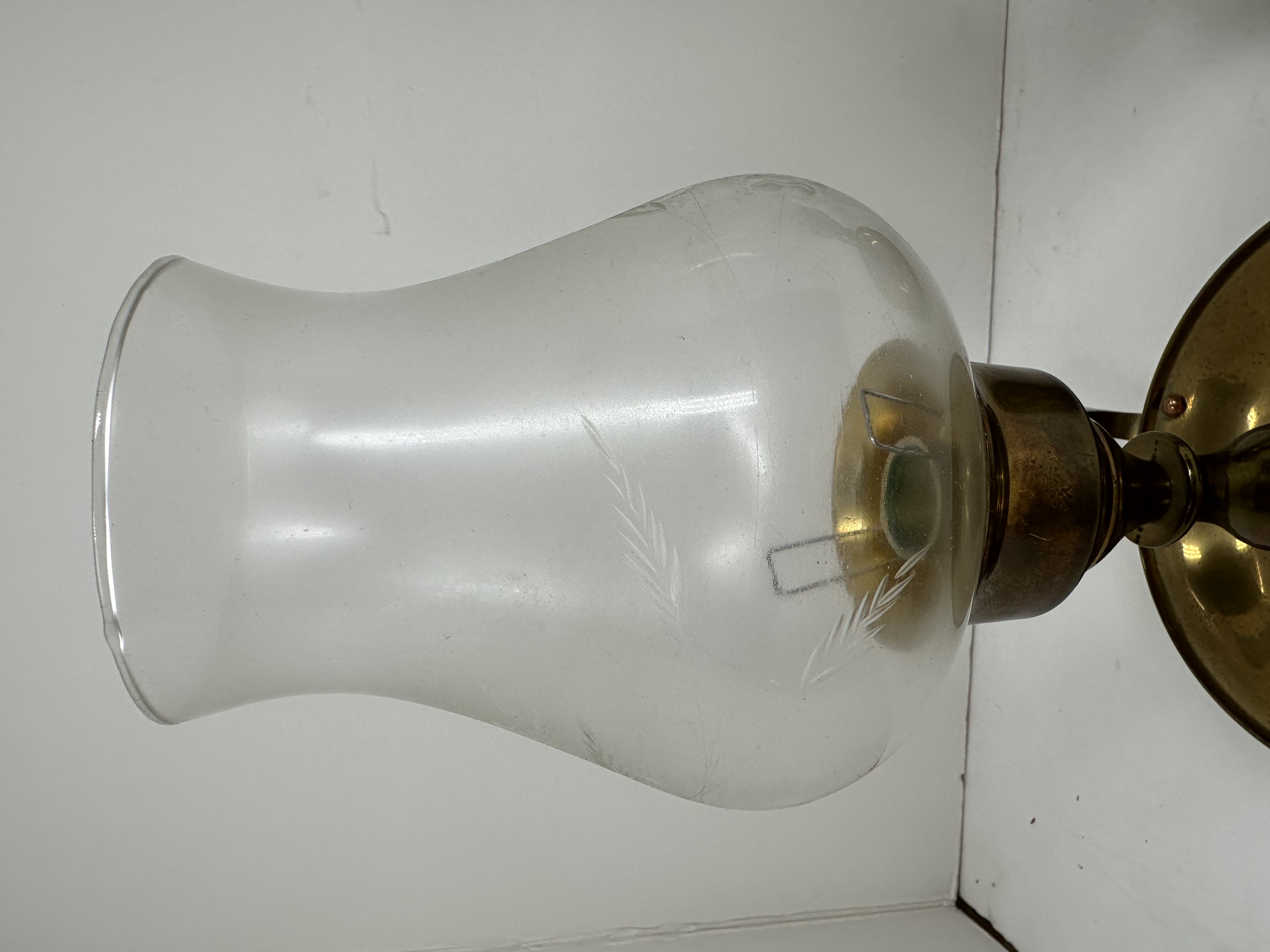 PAIR BRASS AND GLASS CANDLESTICKS