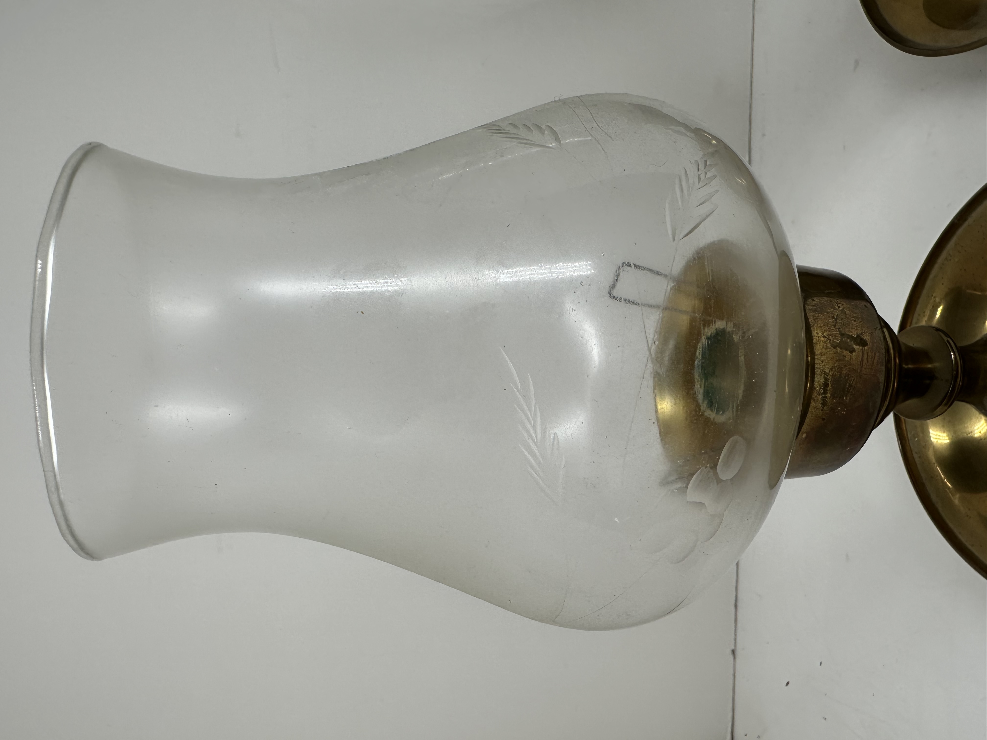 PAIR BRASS AND GLASS CANDLESTICKS