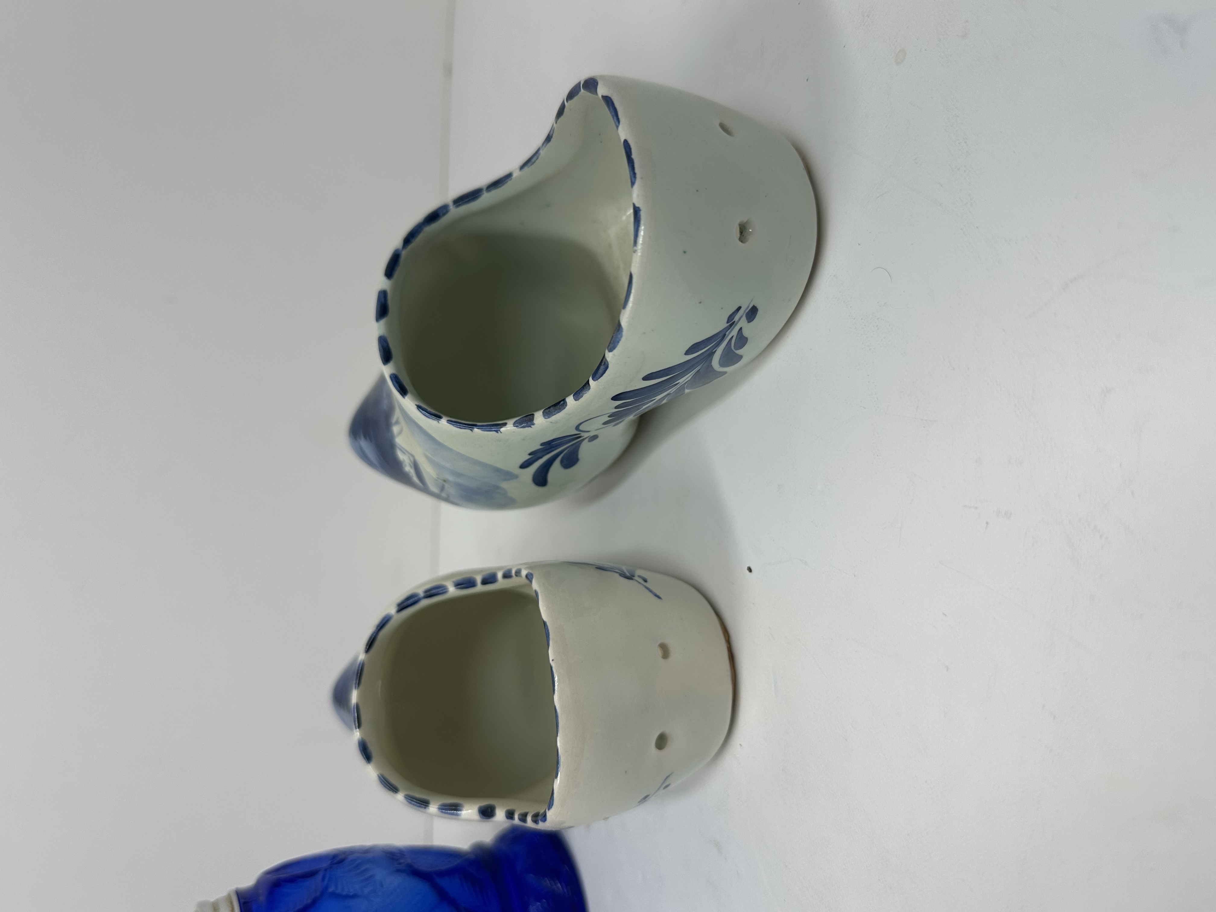 COBALT GLASS AND DELFT CERAMIC TABLEWARE