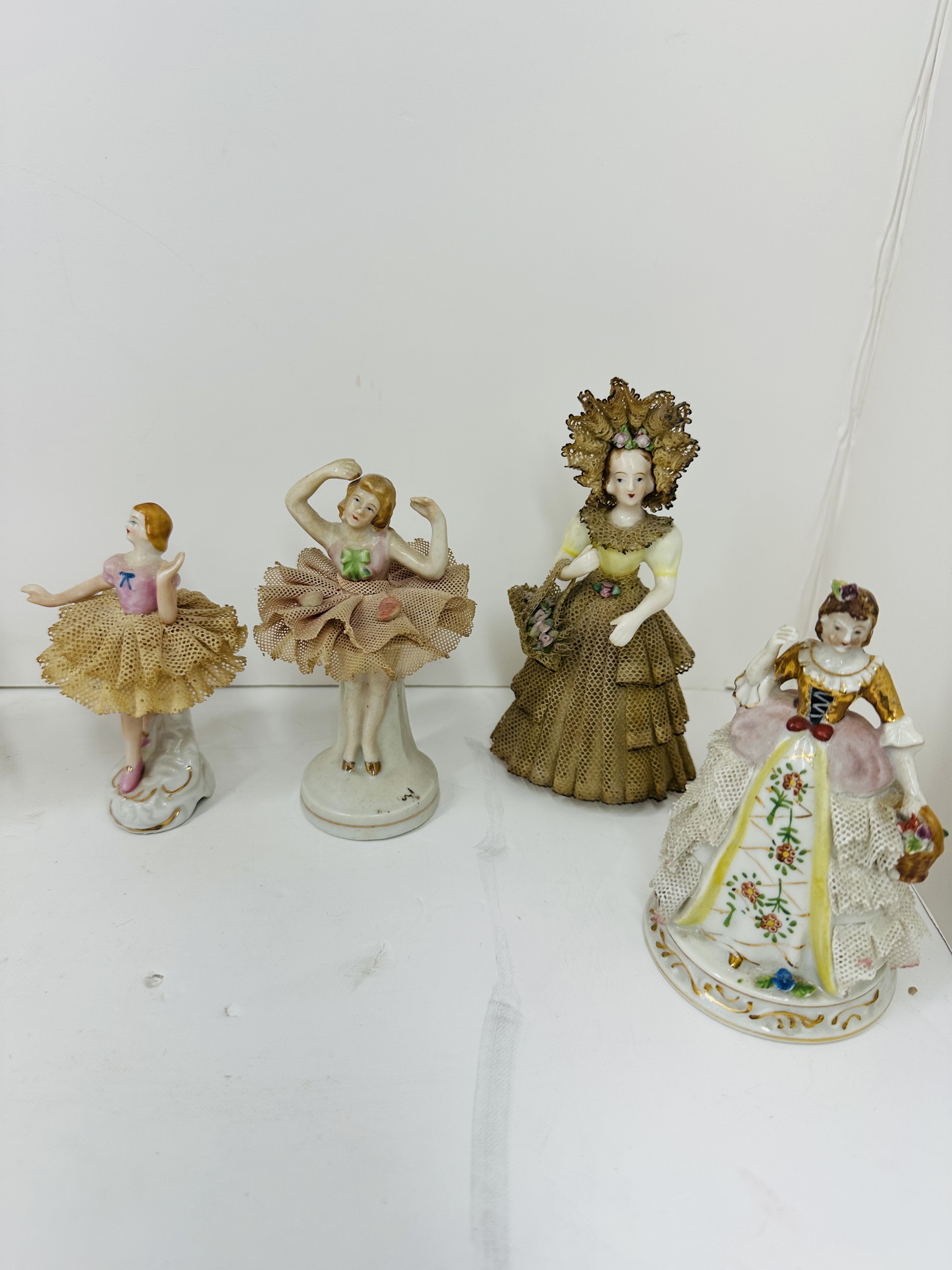 OCCUPIED JAPAN NINE LACE FIGURINES, 1945-1952