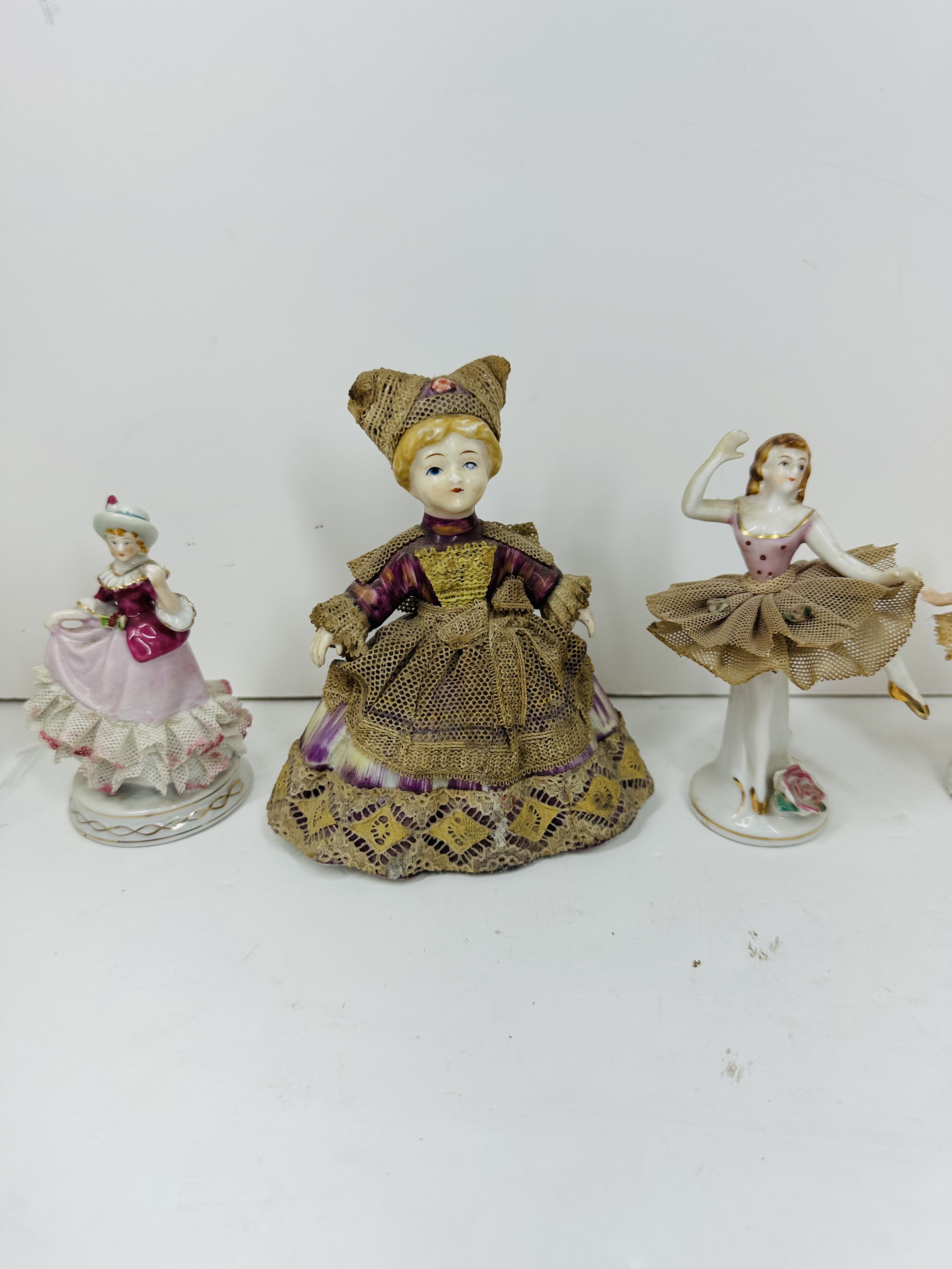 OCCUPIED JAPAN NINE LACE FIGURINES, 1945-1952