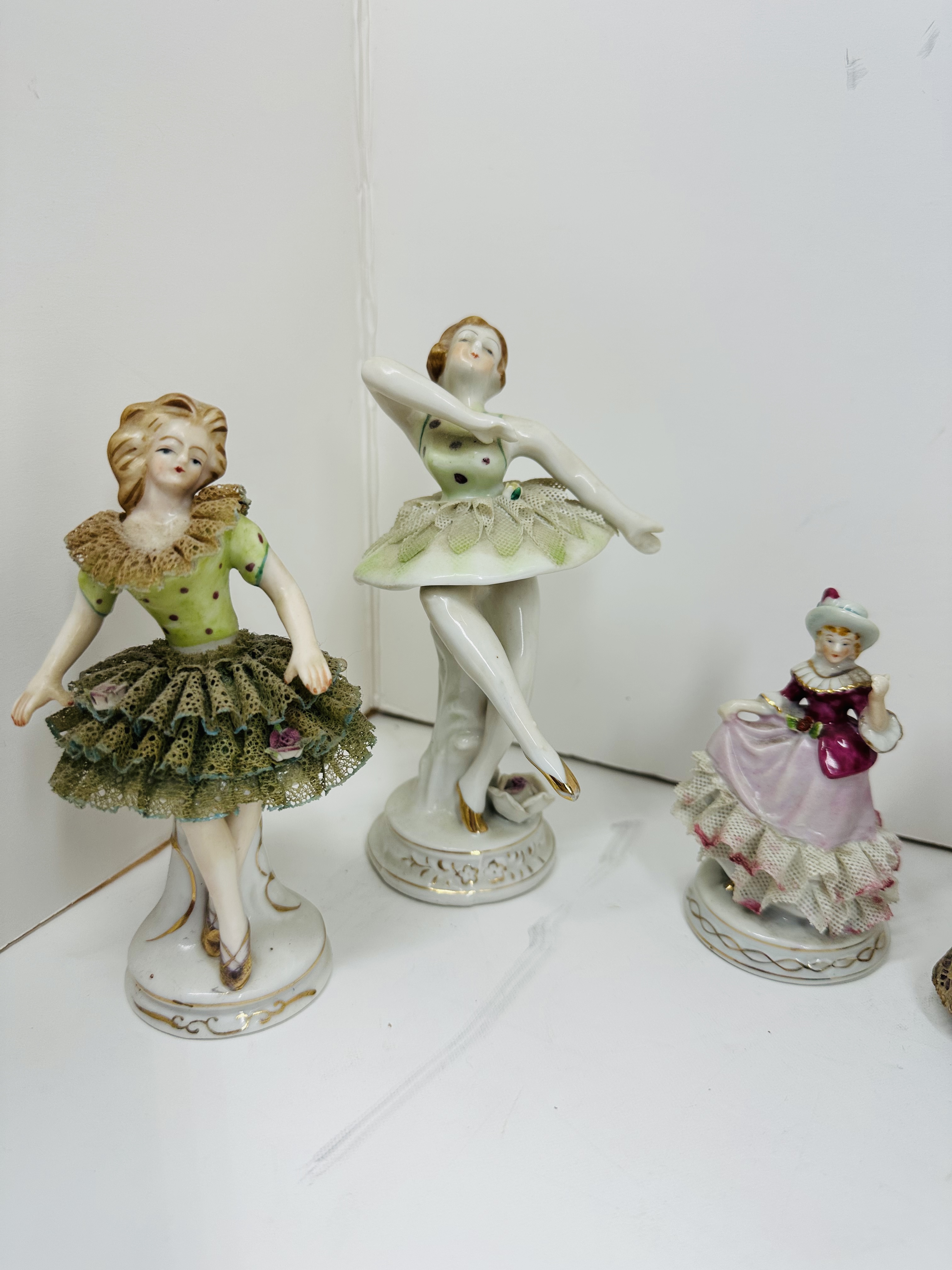 OCCUPIED JAPAN NINE LACE FIGURINES, 1945-1952