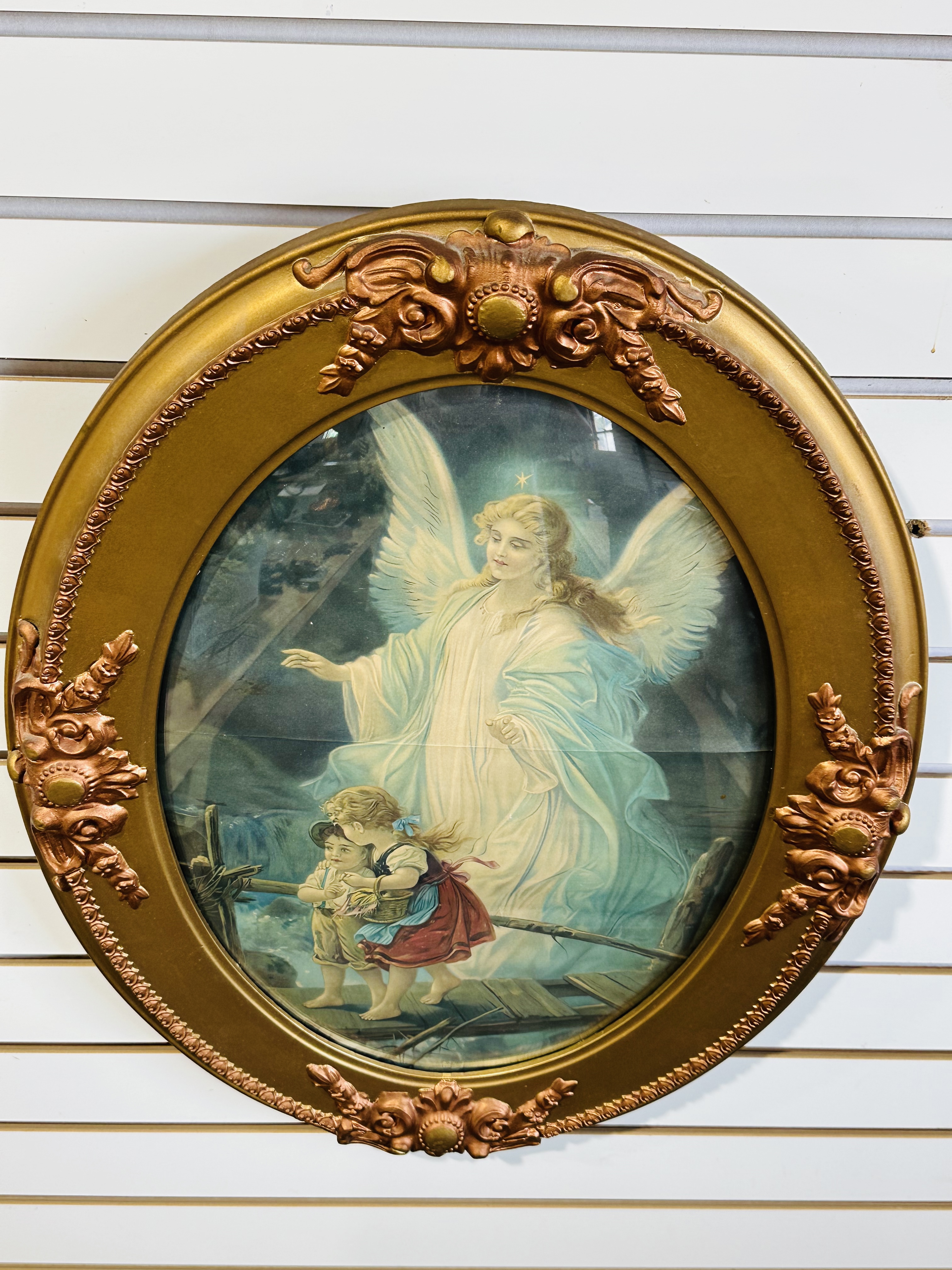 GUARDIAN ANGEL CHROMOLITHOGRAPH IN OVAL FRAME