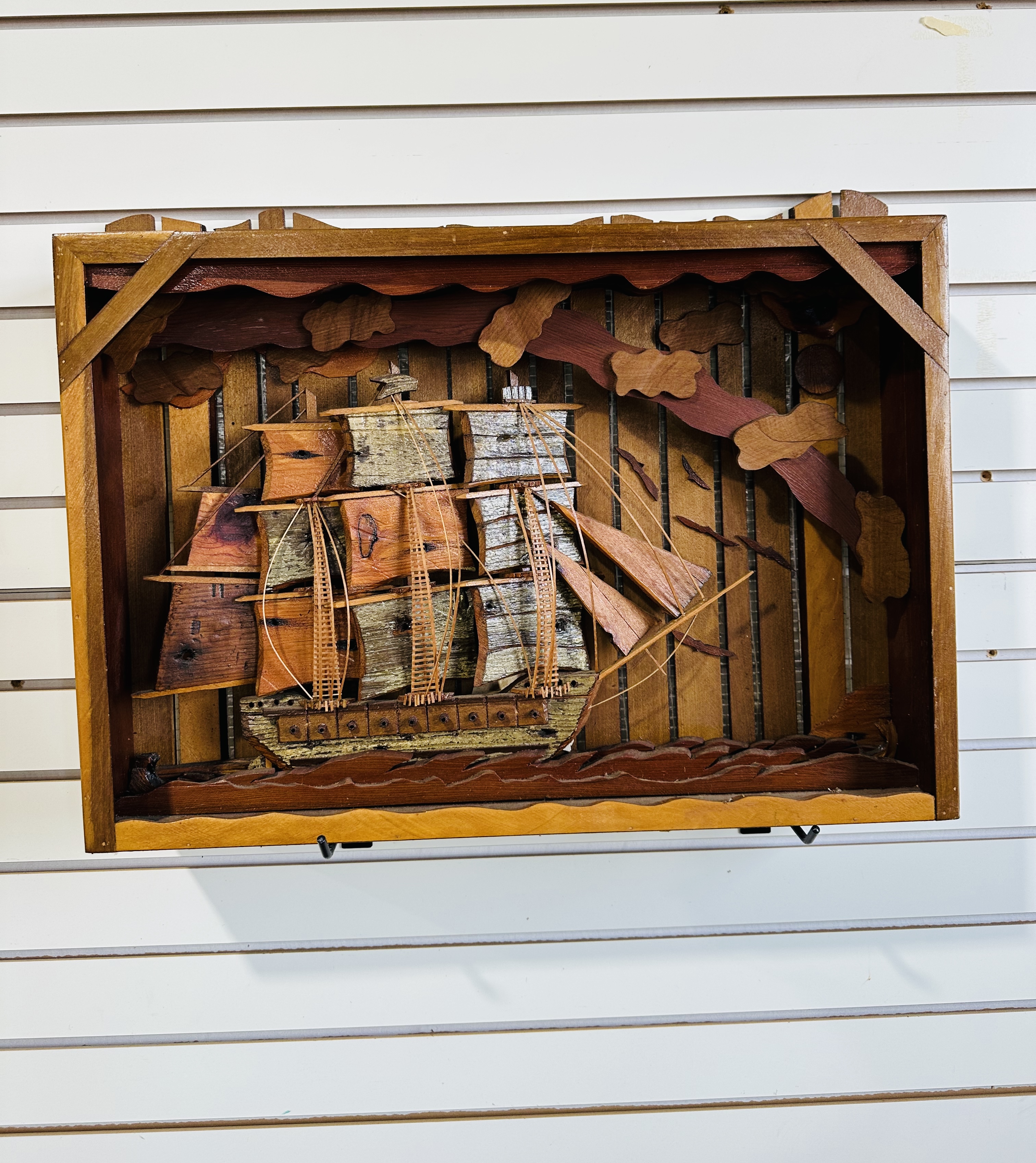 MID-CENTURY WOOD SHIP RELIEF SCULPTURE
