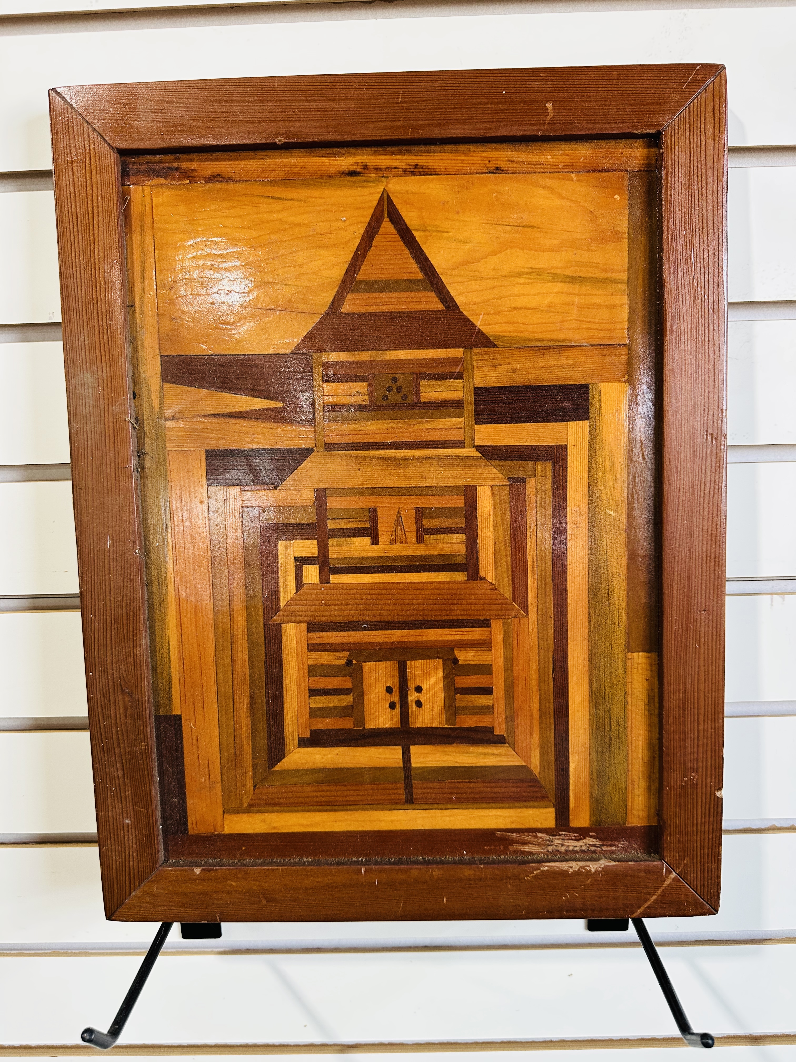 FOLK ART MARQUETRY WOOD PANEL