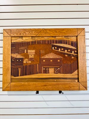 B. SWANN WOOD RELIEF FORT 20TH CENTURY. B. Swann handcrafted folk art wood relief depicting an 