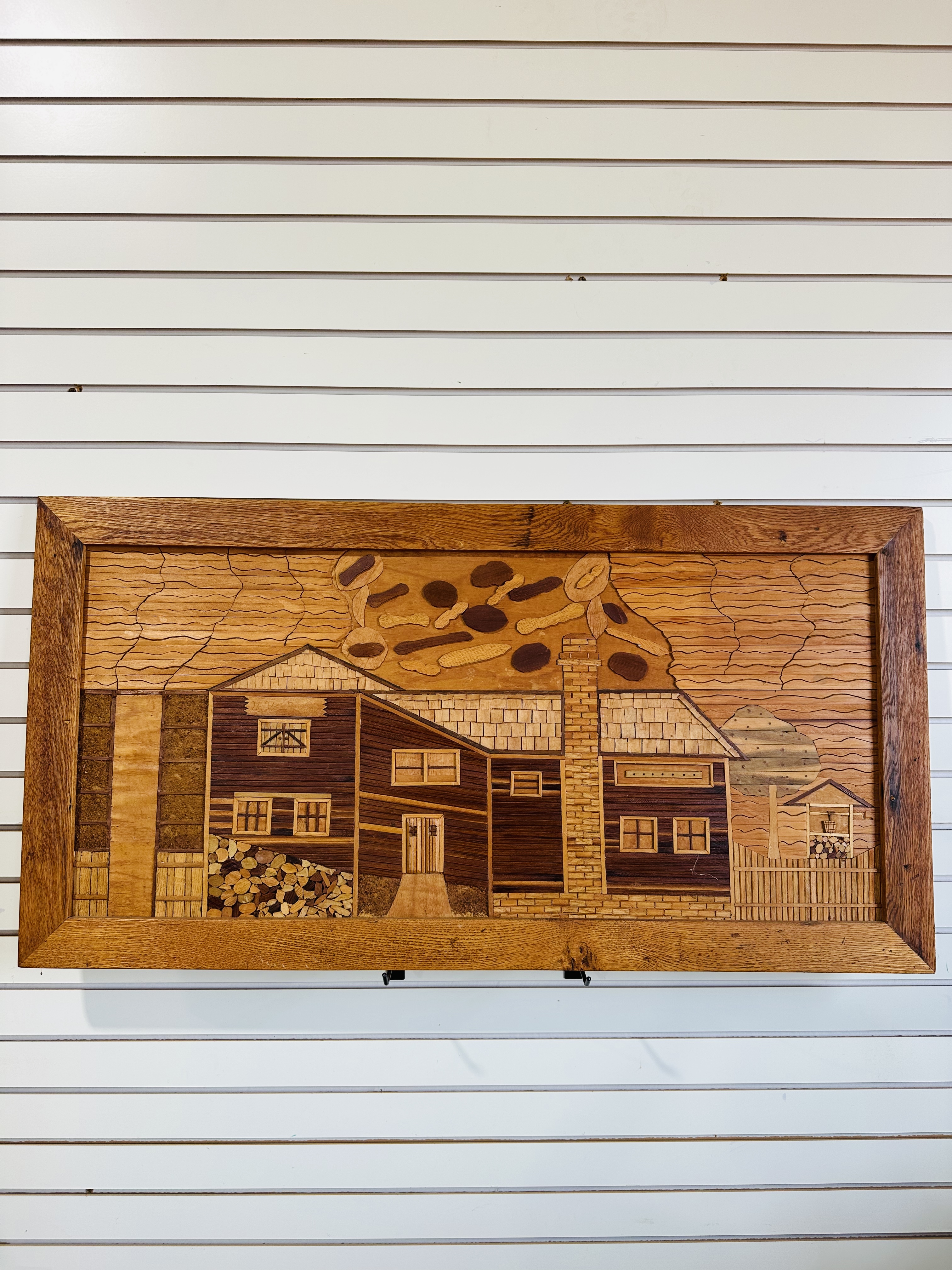 WOOD MARQUETRY CABIN PANEL, 20TH CENTURY