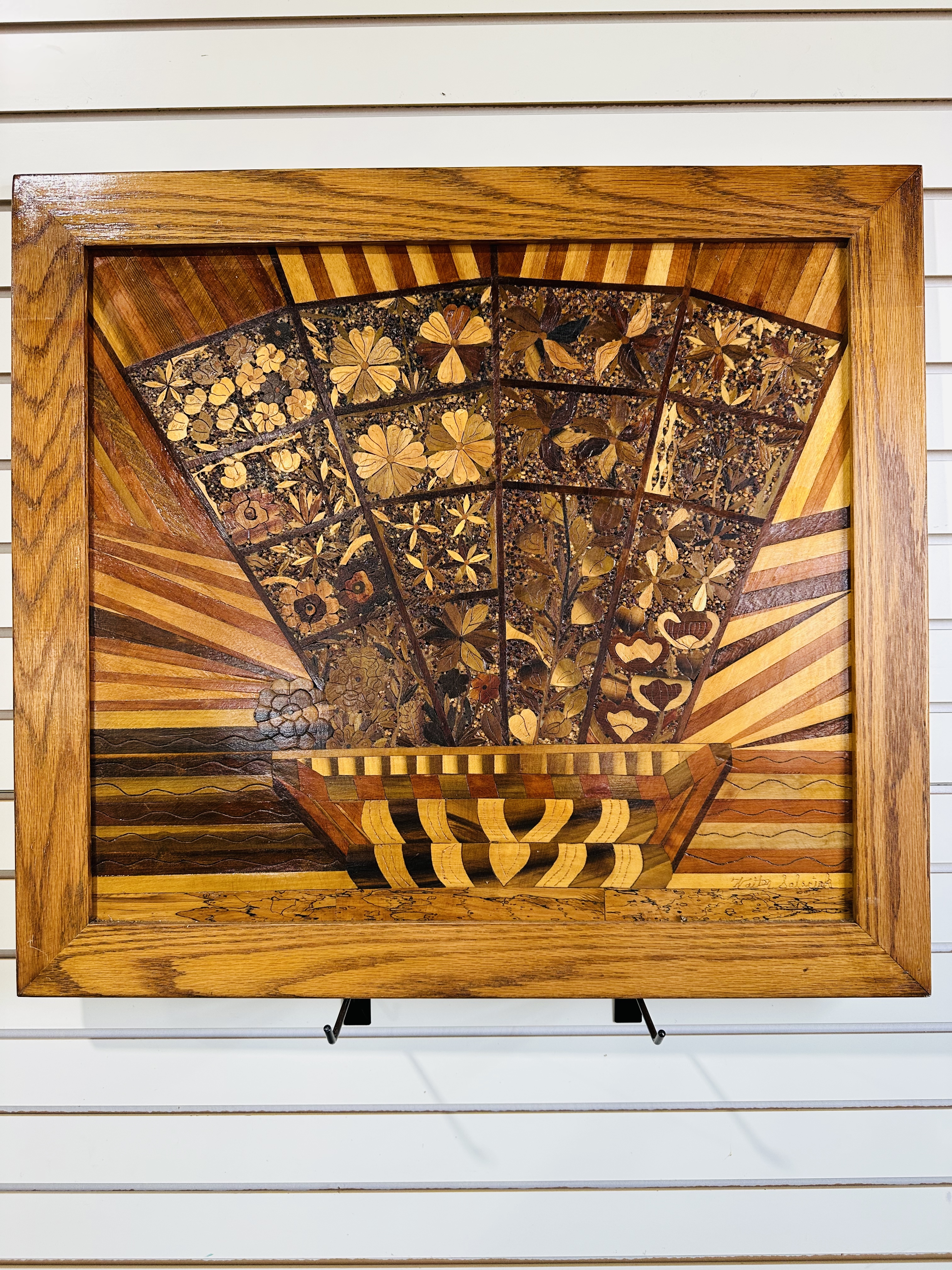 WALTER SALACINSKI FLORAL MARQUETRY WOOD PANEL