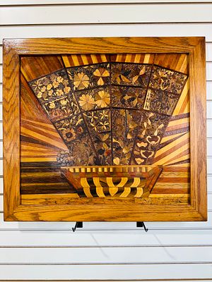 WALTER SALACINSKI FLORAL MARQUETRY WOOD PANEL. Walter Salacinski marquetry and parquetry 