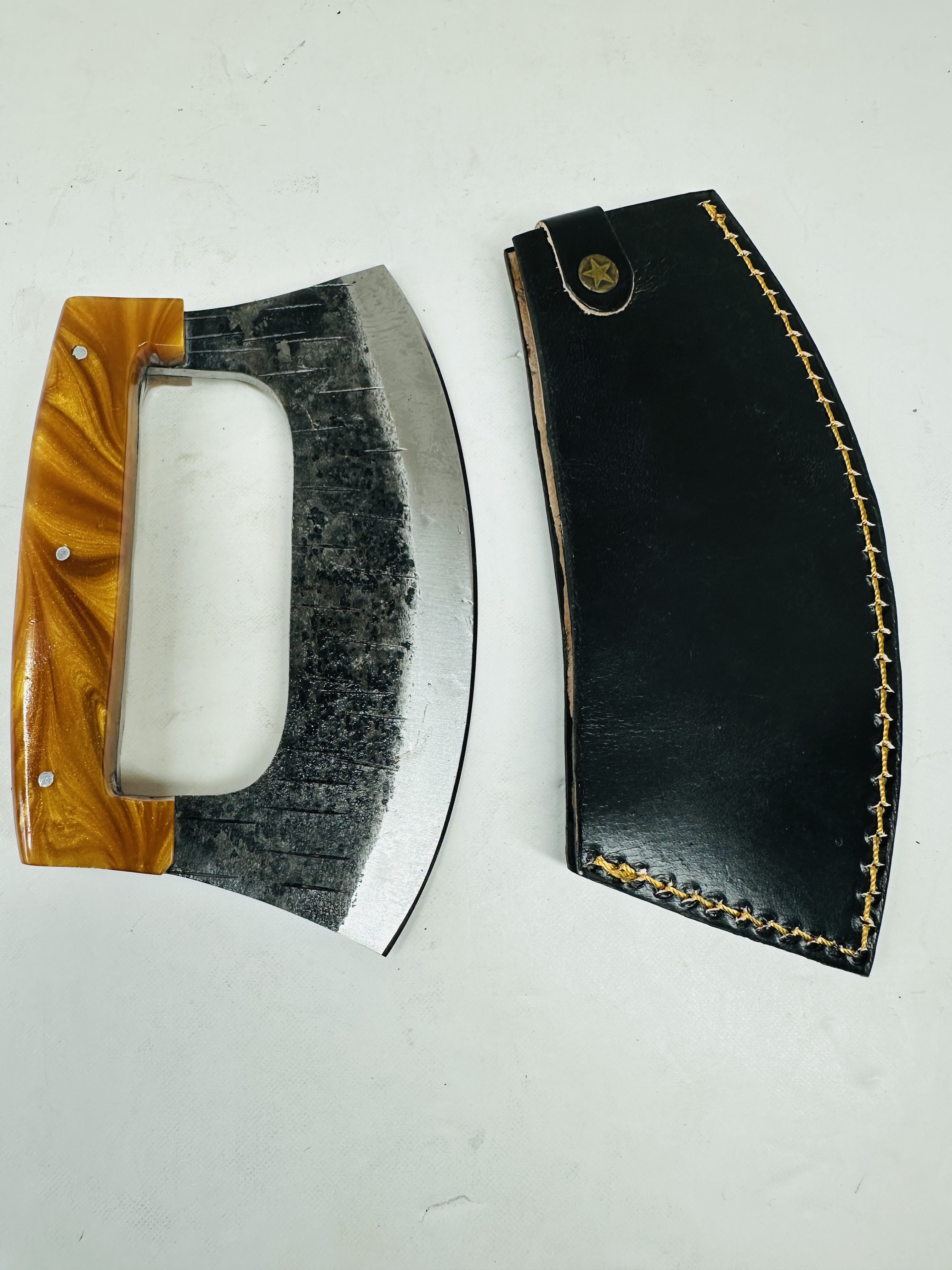 AMBER ACRYLIC AND STEEL ULU, MODERN
