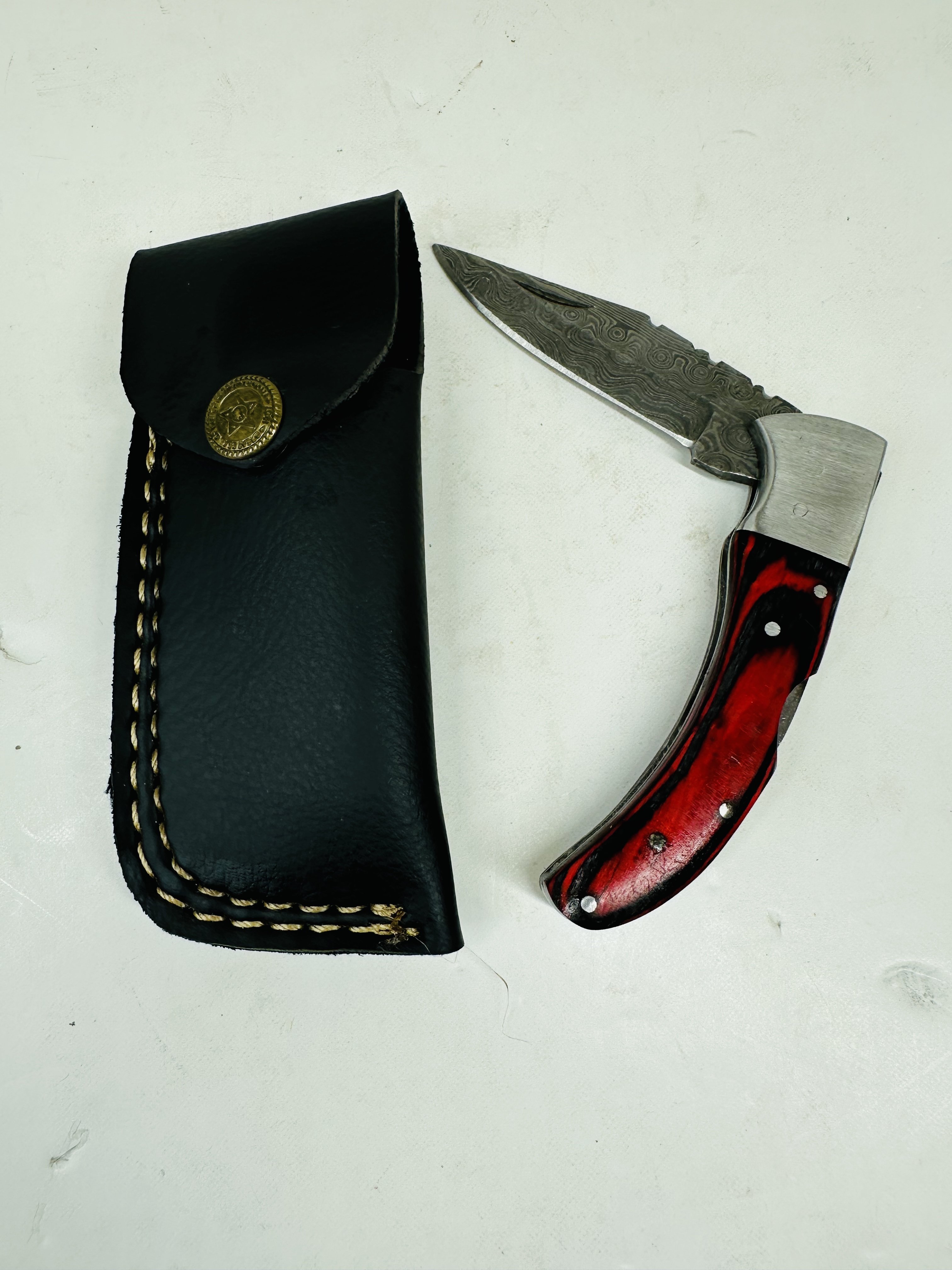 MODERN DAMASCUS STEEL LOCKBACK KNIFE