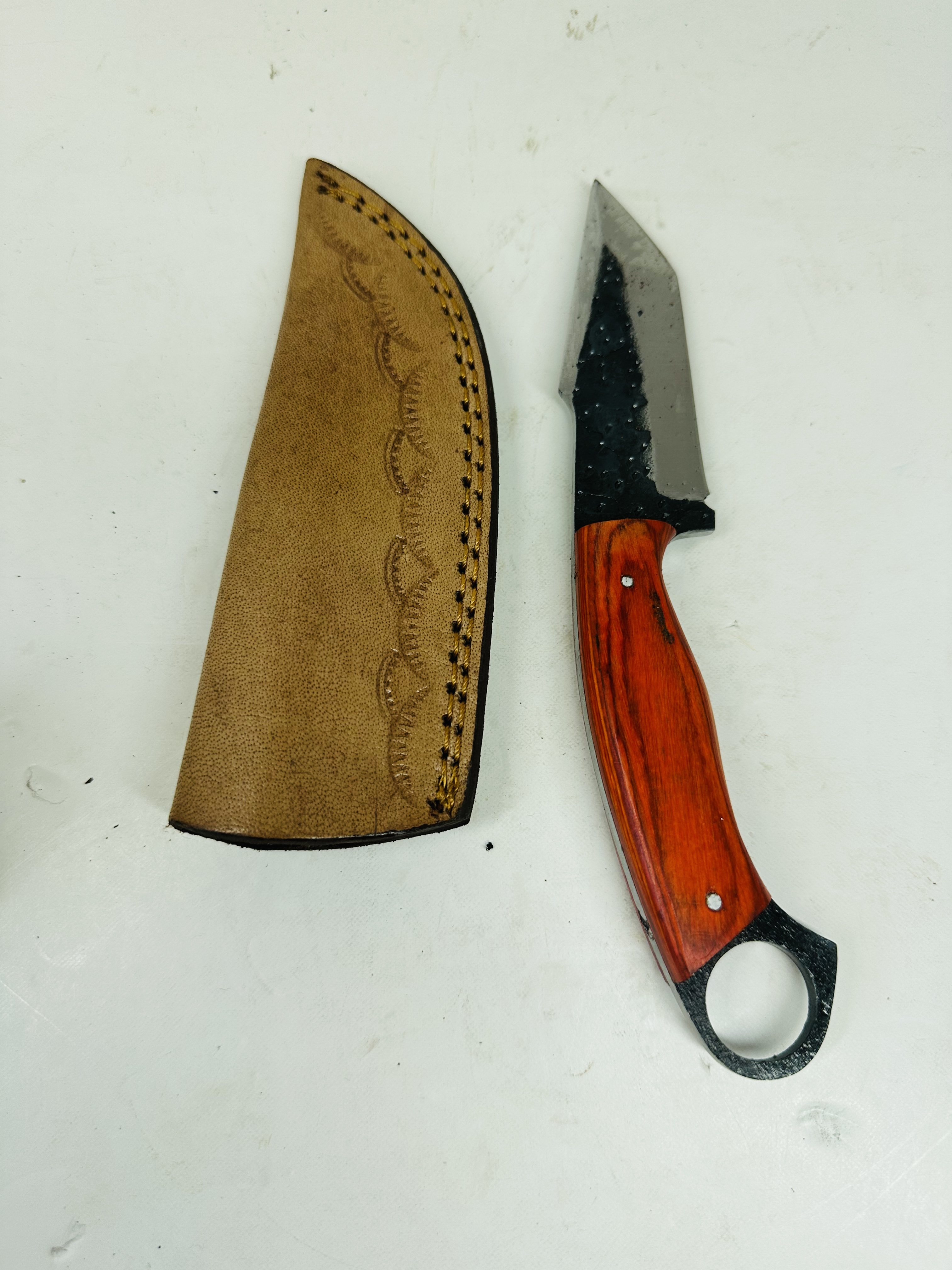 CUSTOM STEEL RINGED KNIFE AND SHEATH
