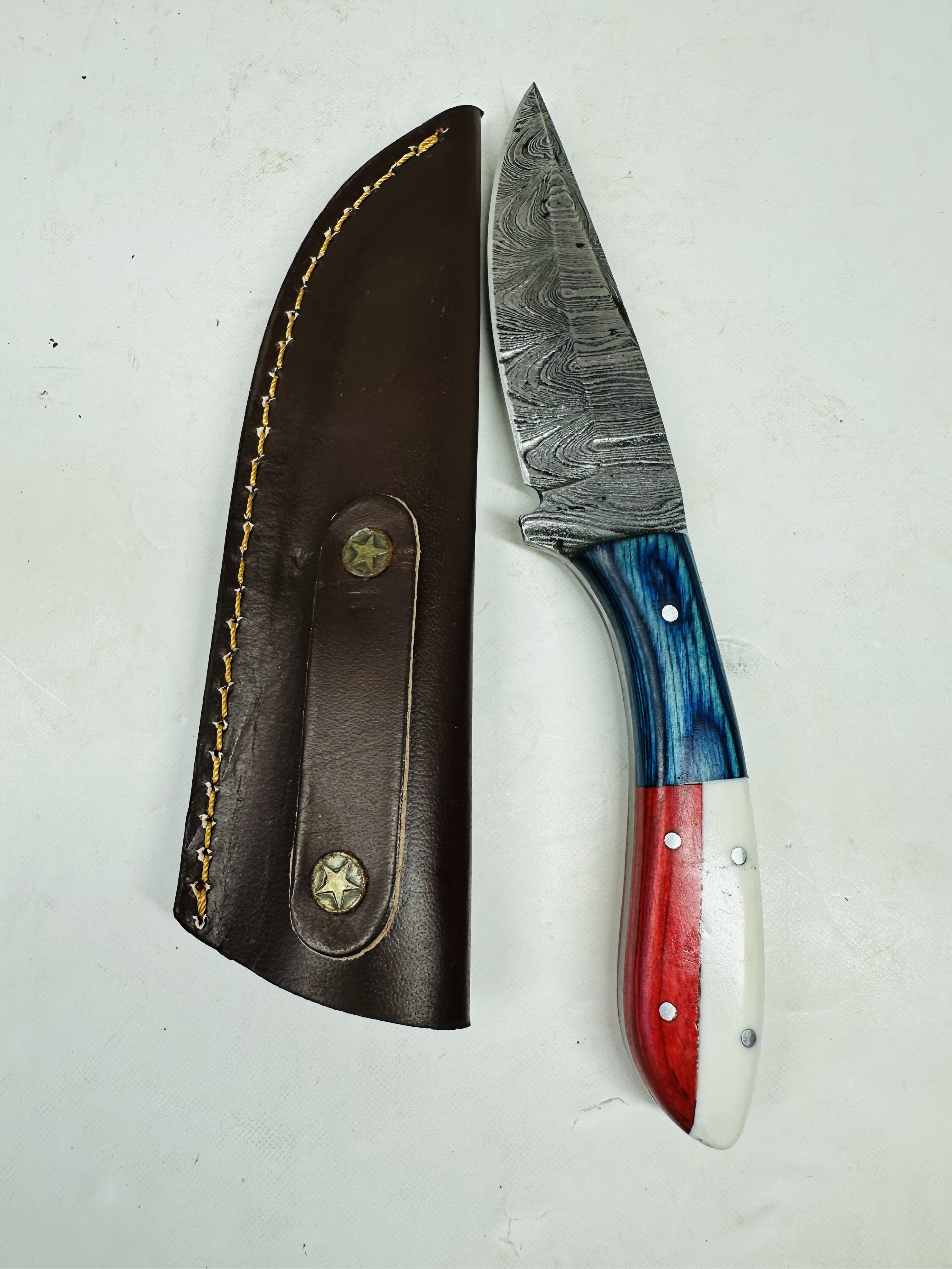 DAMASCUS STEEL TEXAS FLAG HUNTING KNIFE