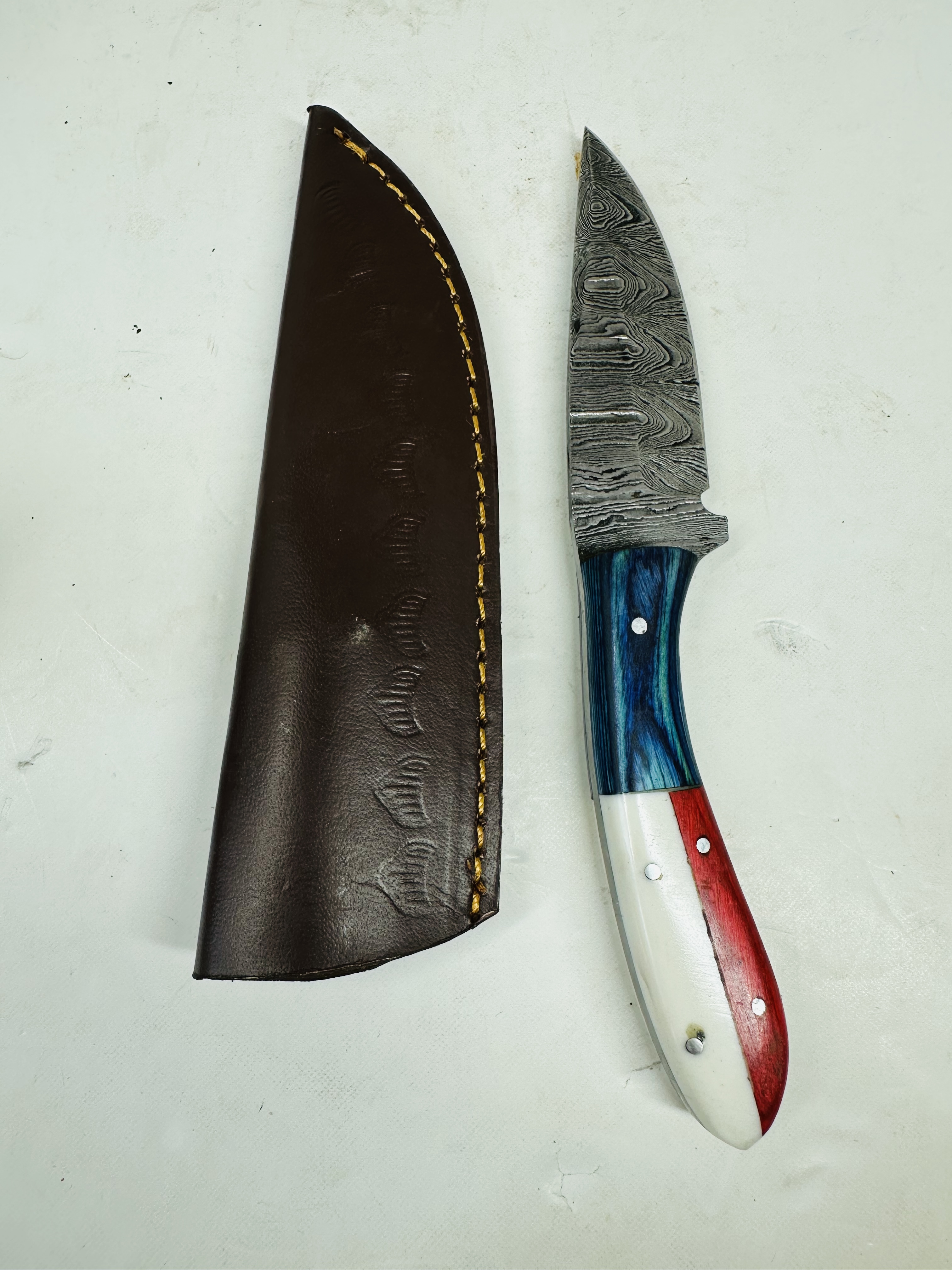 DAMASCUS STEEL TEXAS FLAG HUNTING KNIFE
