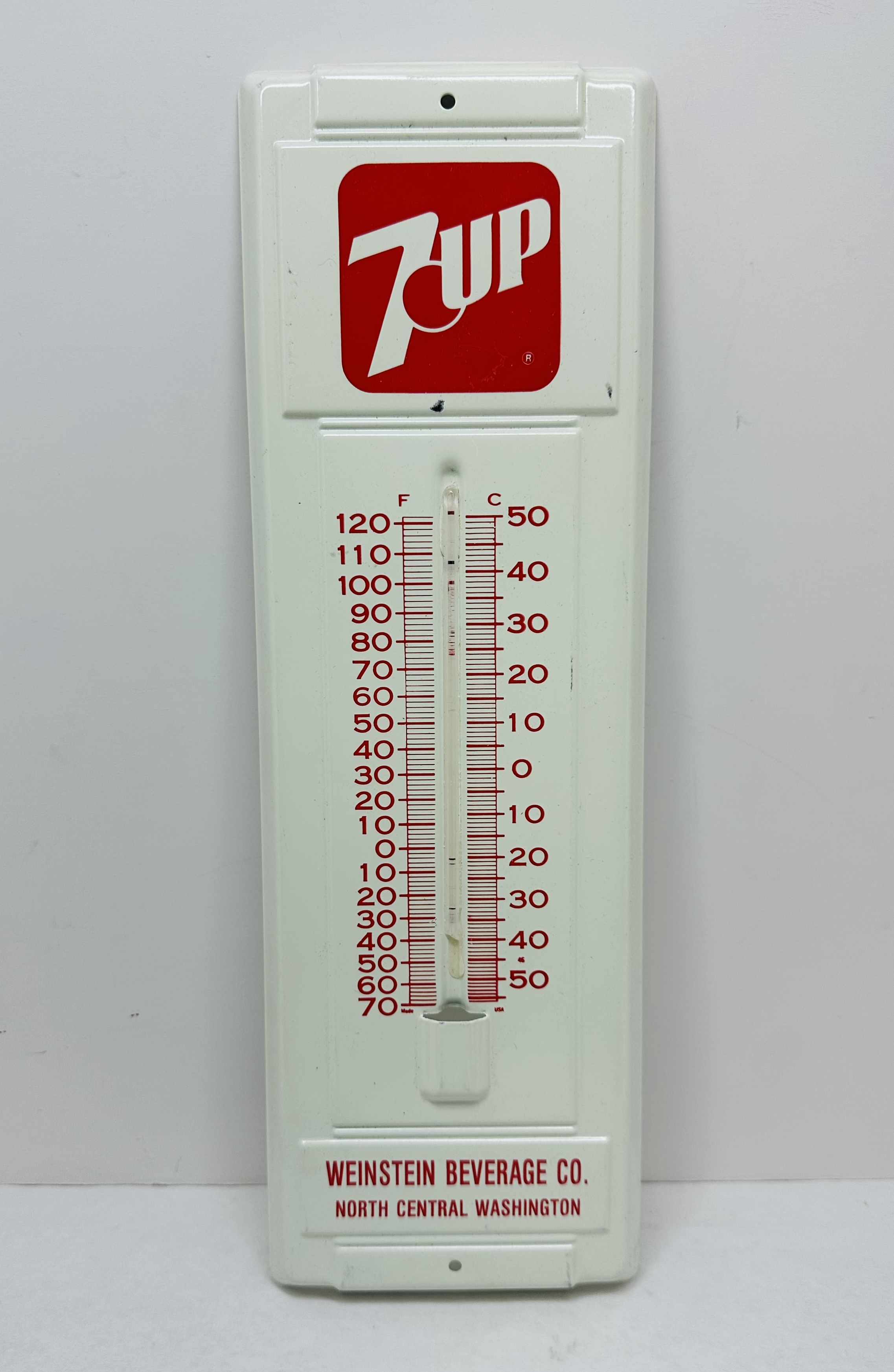 7UP METAL ADVERTISING THERMOMETER, CIRCA 1970