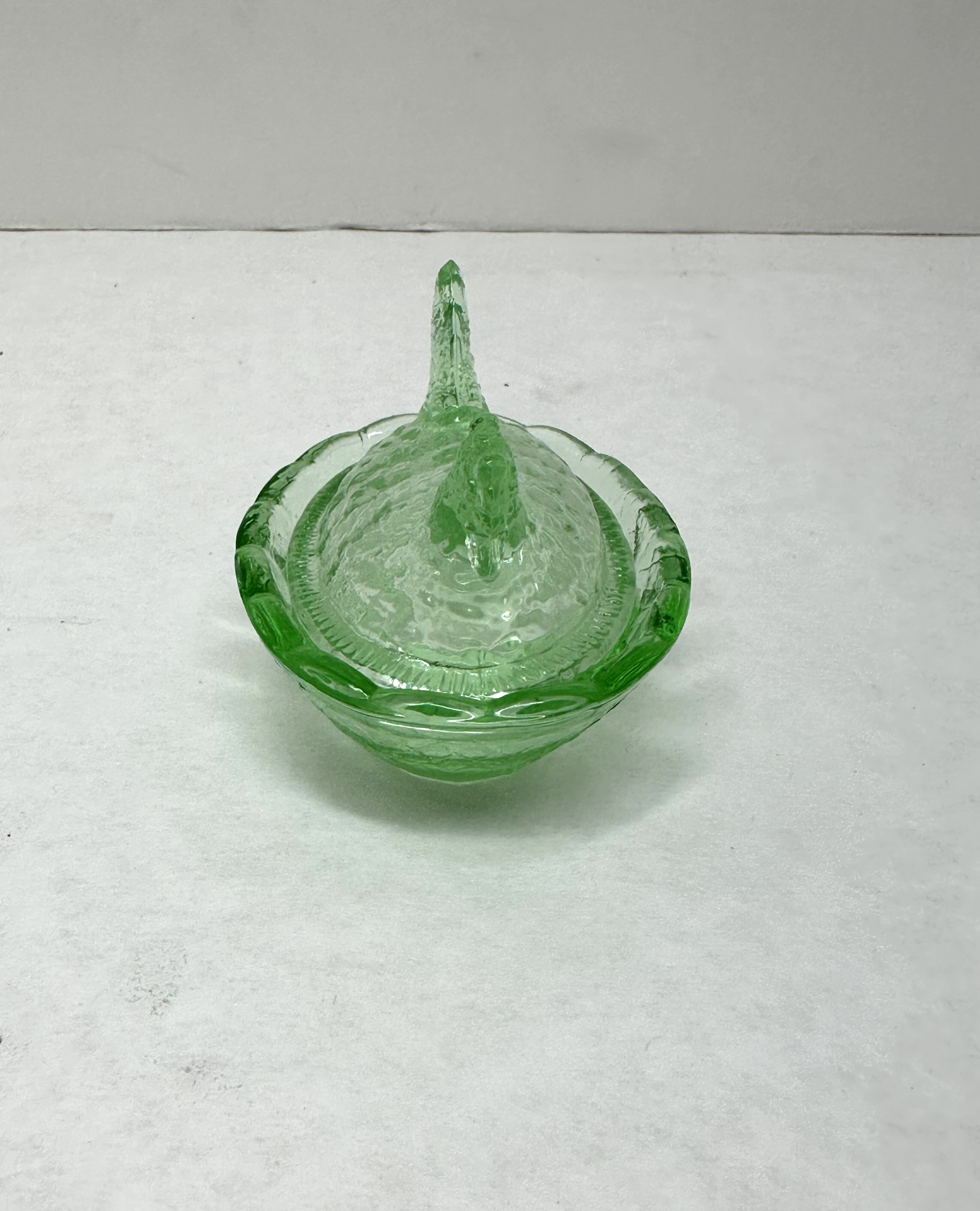 GREEN GLASS HEN ON NEST, VINTAGE