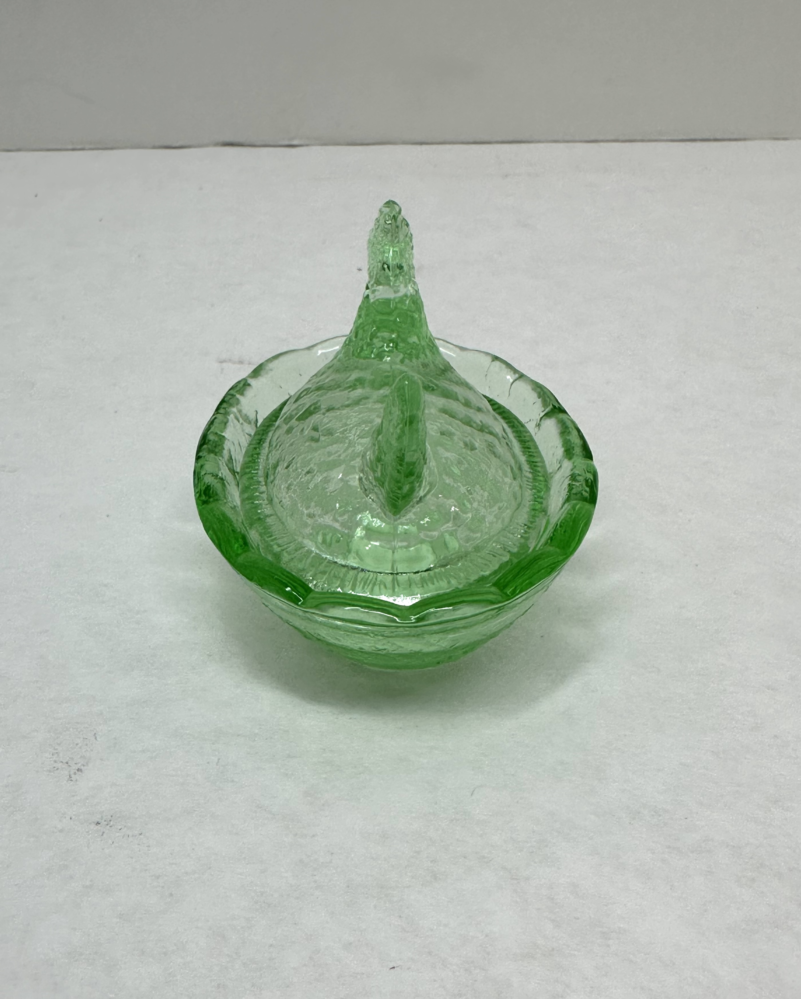 GREEN GLASS HEN ON NEST, VINTAGE