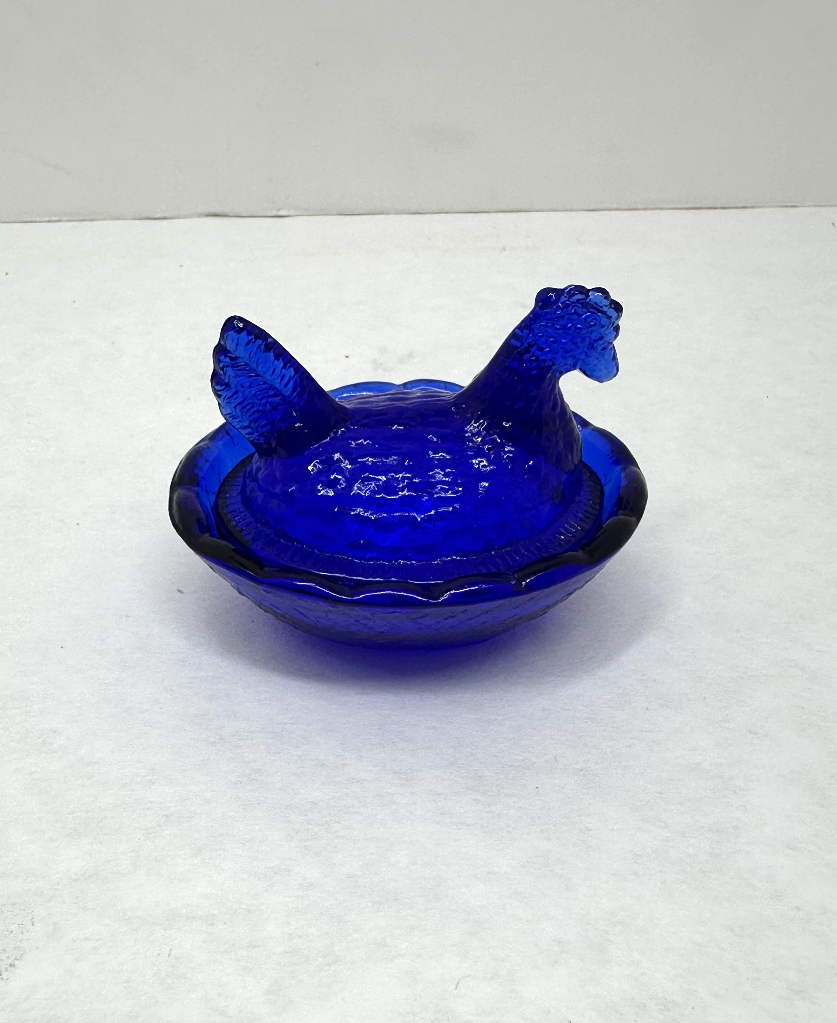 COBALT BLUE GLASS HEN ON NEST