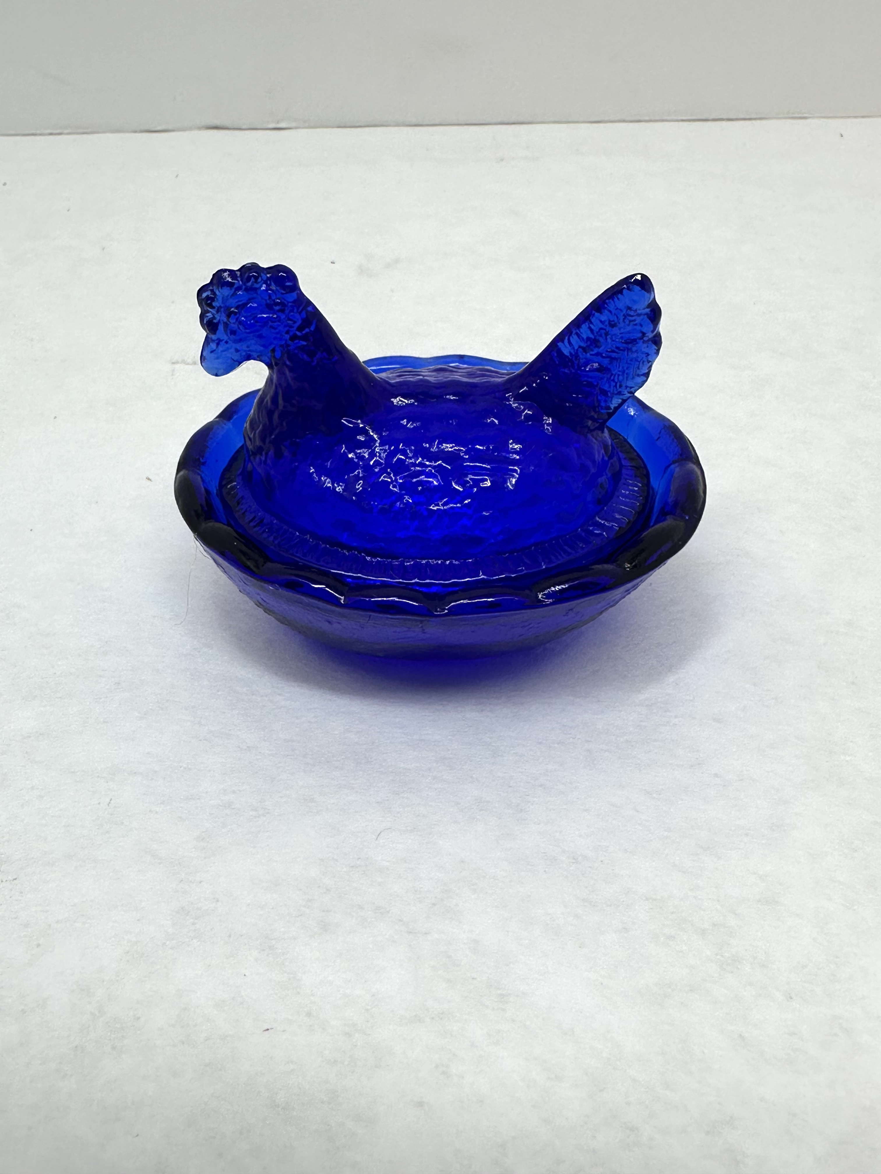 COBALT BLUE GLASS HEN ON NEST
