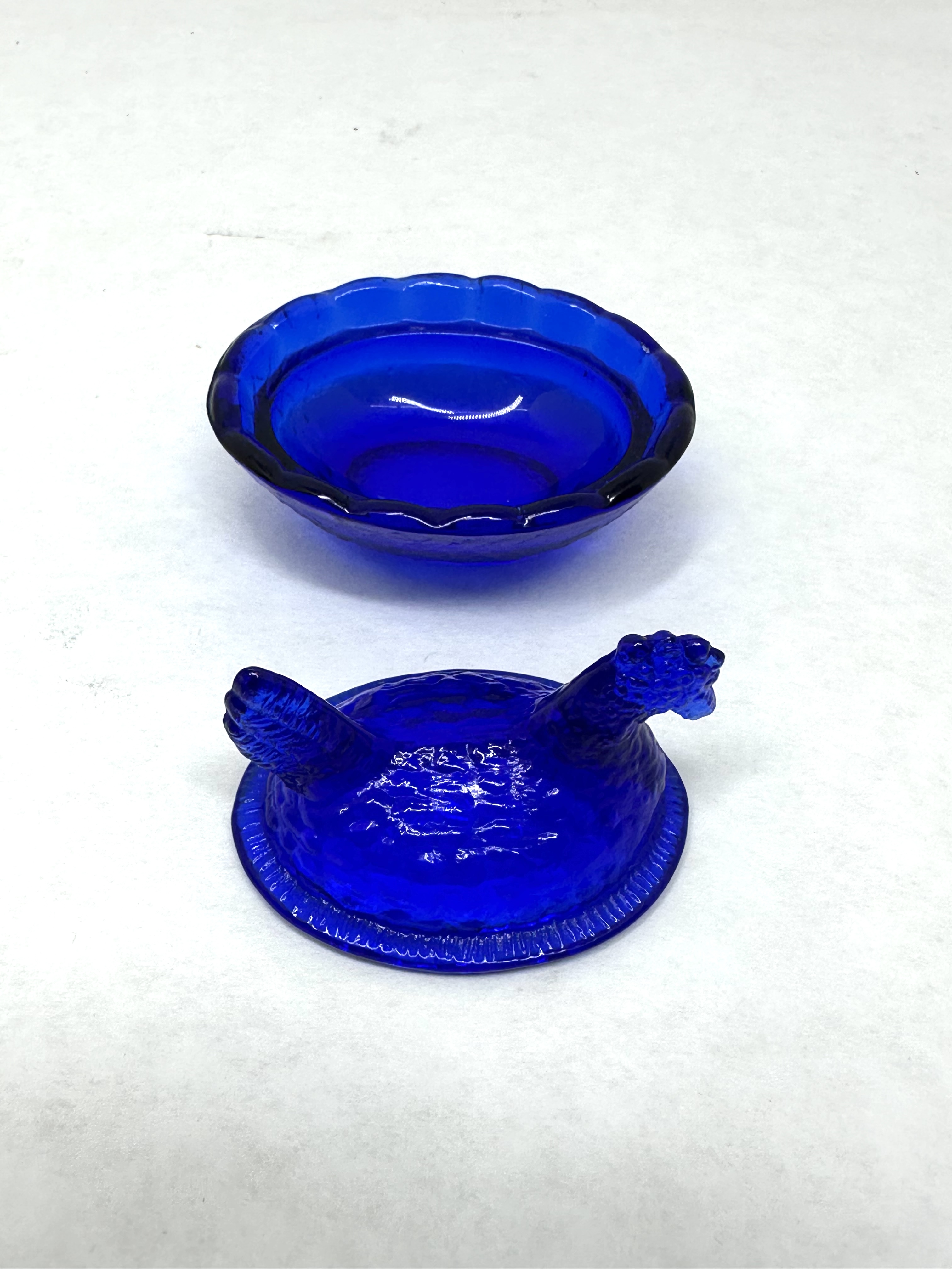 COBALT BLUE GLASS HEN ON NEST