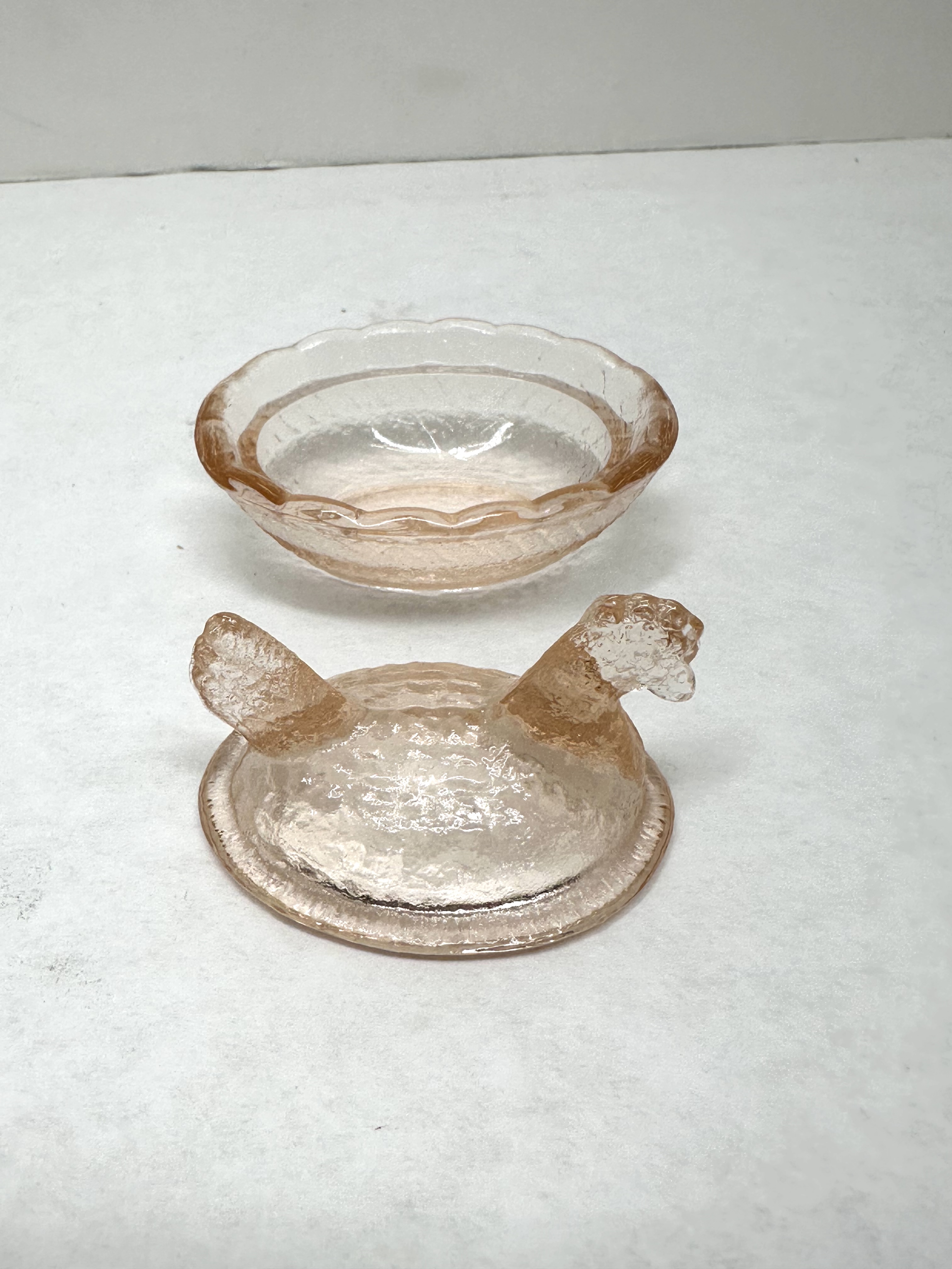 PINK PRESSED GLASS HEN ON NEST