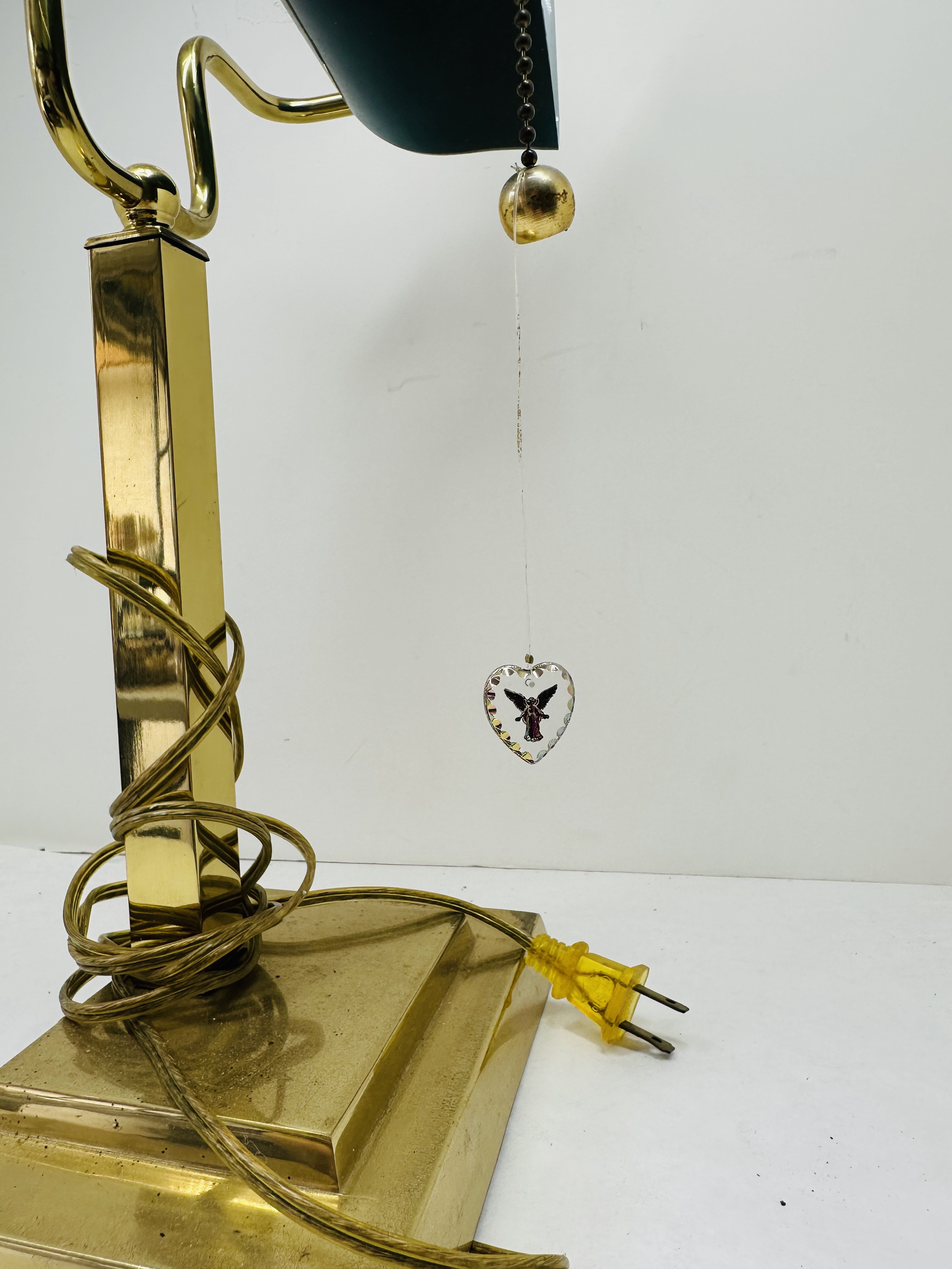 BRASS AND GLASS BANKER LAMP