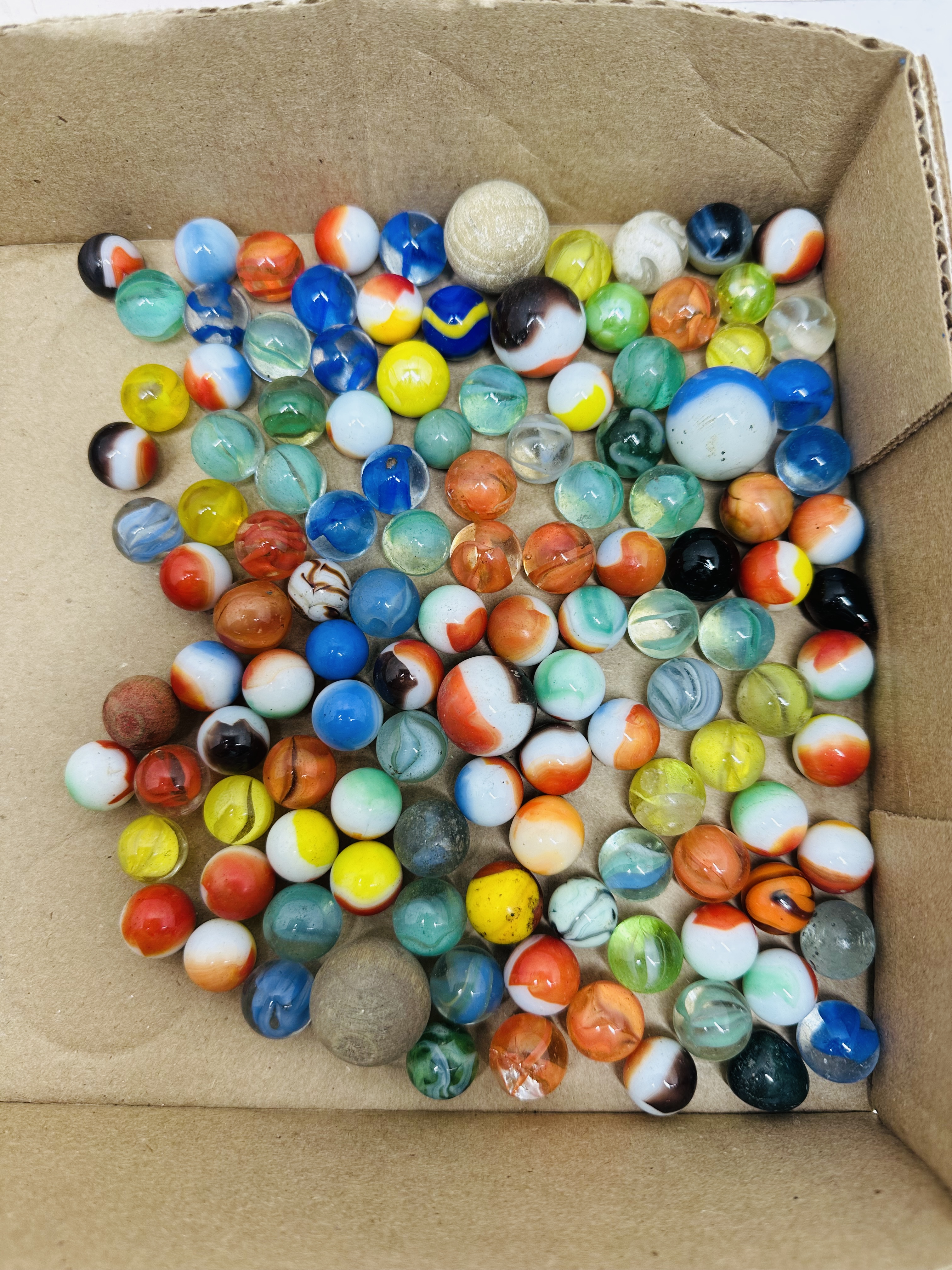 IDEAL GLASS JAR AND MARBLES, MID-CENTURY