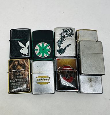 ZIPPO METAL LIGHTER ASSORTMENT, MODERN. An assortment of flip-top pocket lighters manufactured 