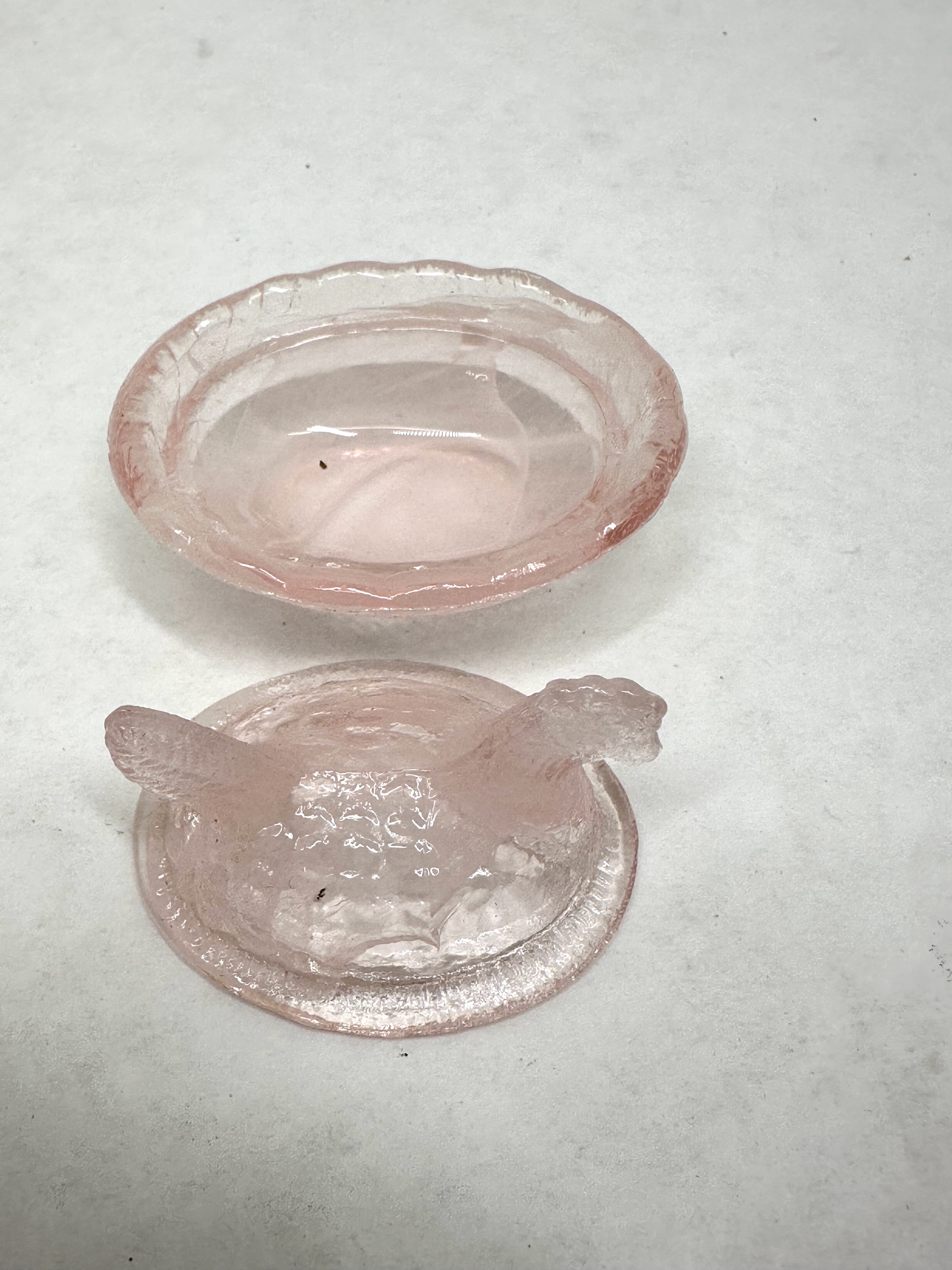PINK PRESSED GLASS MINI HEN ON NEST