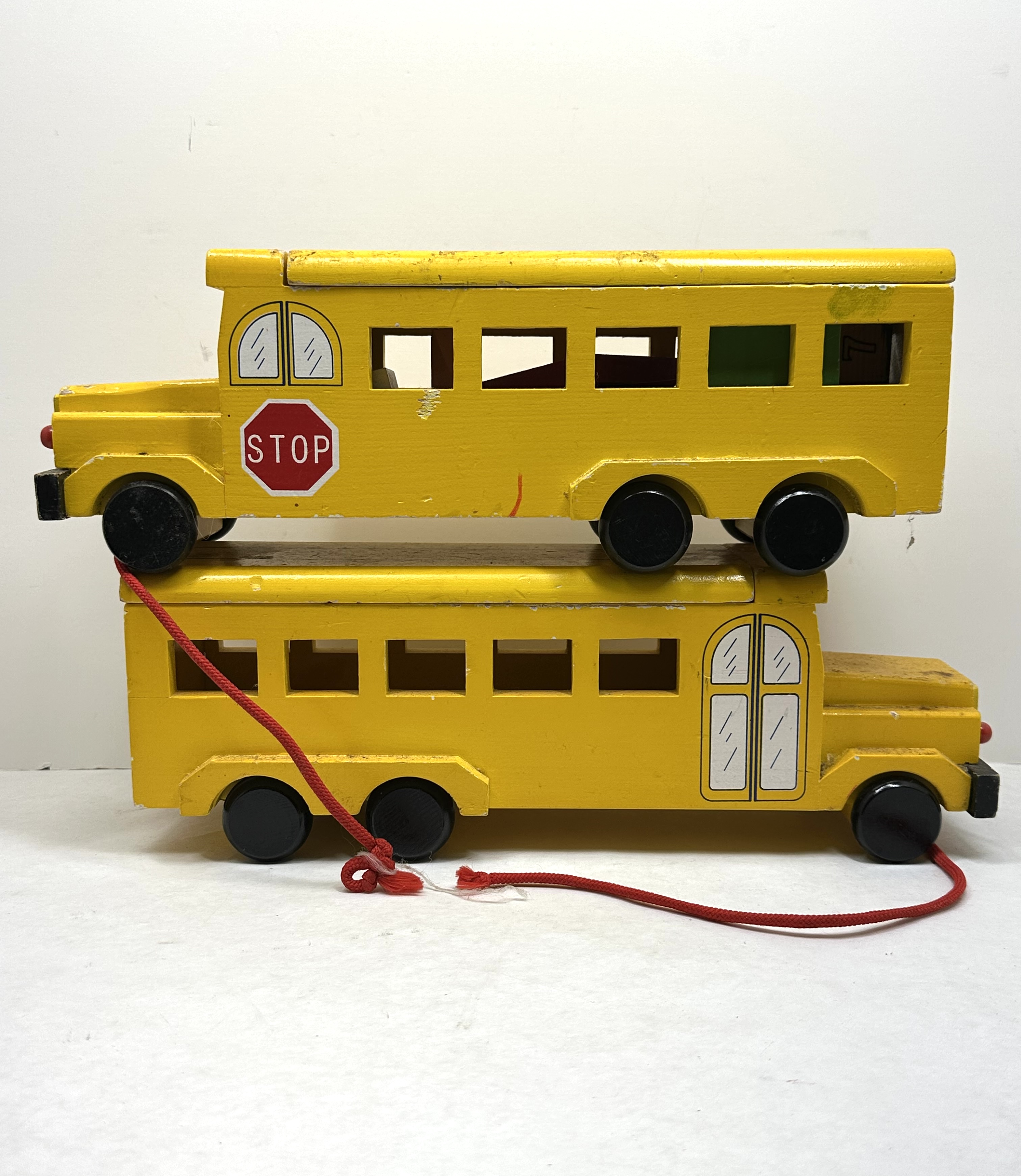 PAIR OF VINTAGE WOOD SCHOOL BUSES