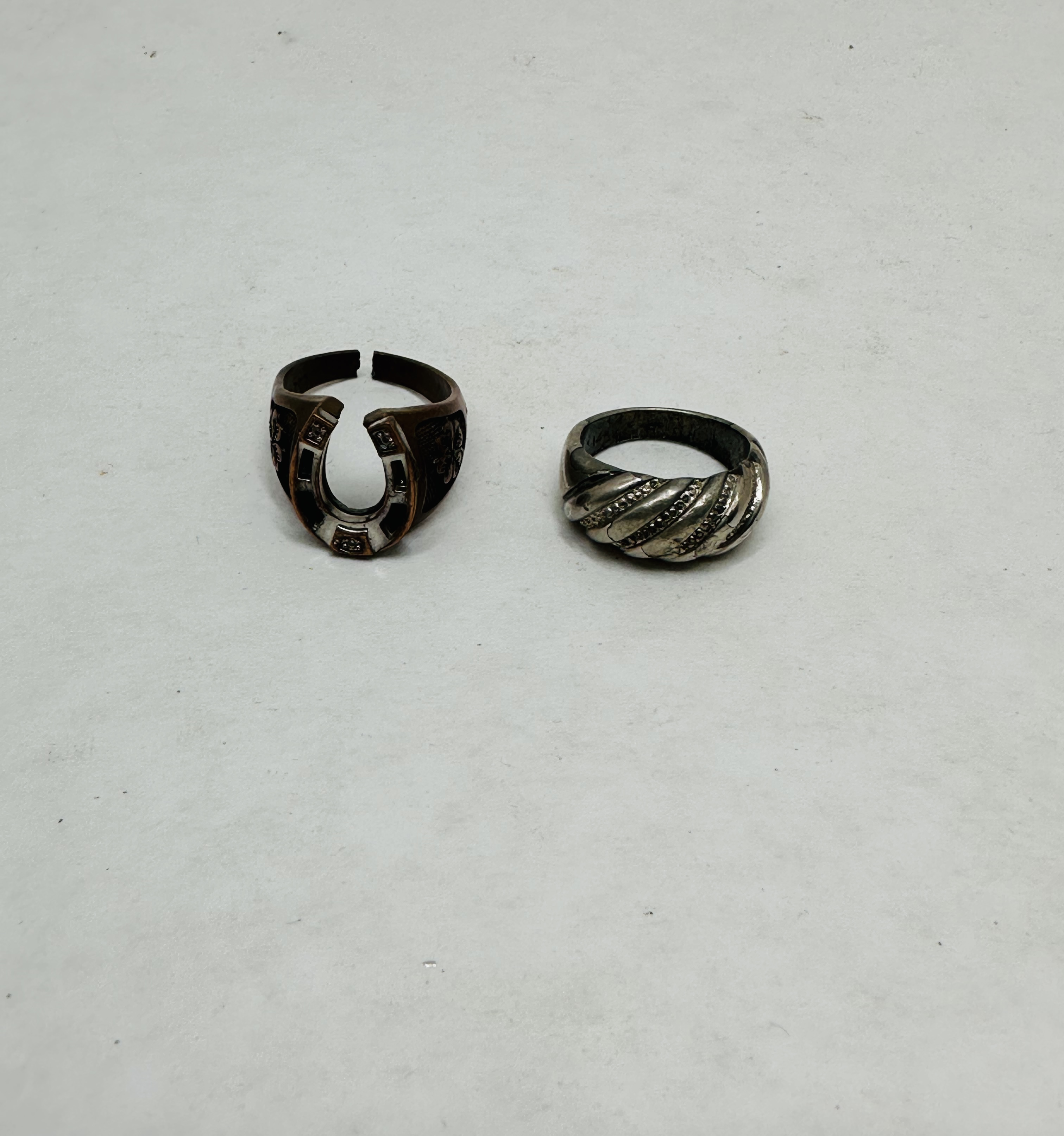 TWO 14K GOLD AND SILVER RINGS