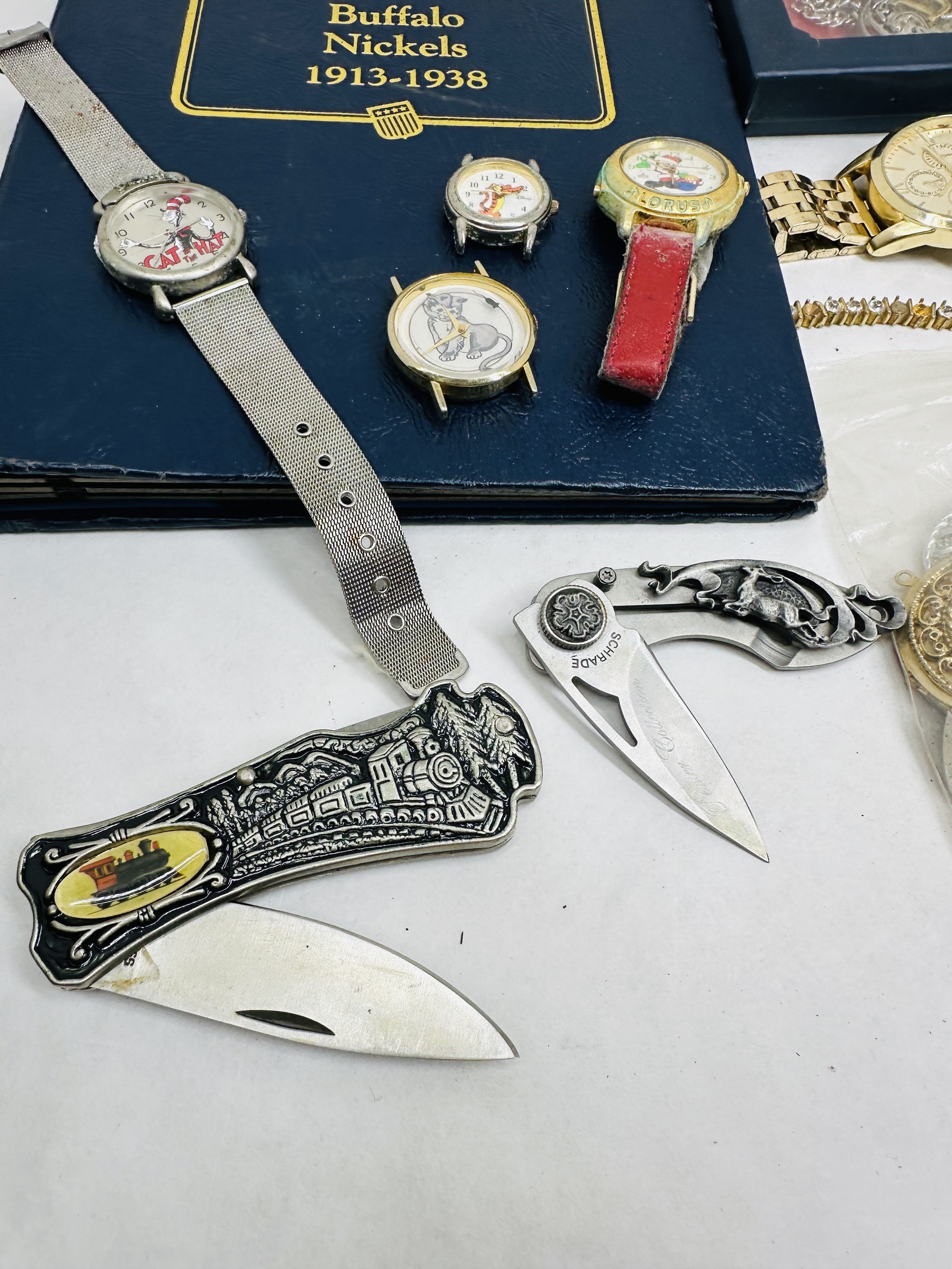VARIOUS WATCHES, KNIVES, AND JEWELRY