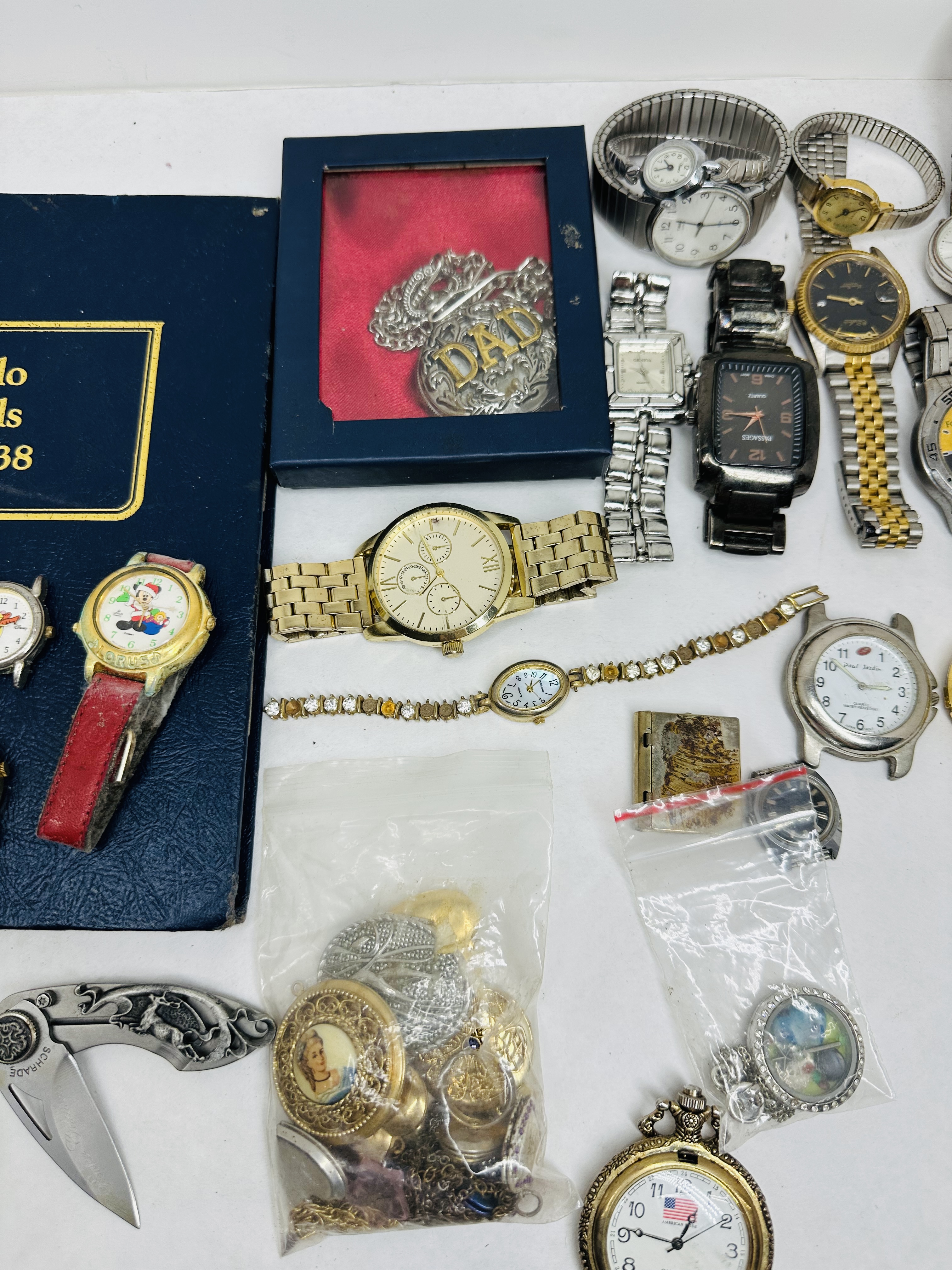 VARIOUS WATCHES, KNIVES, AND JEWELRY