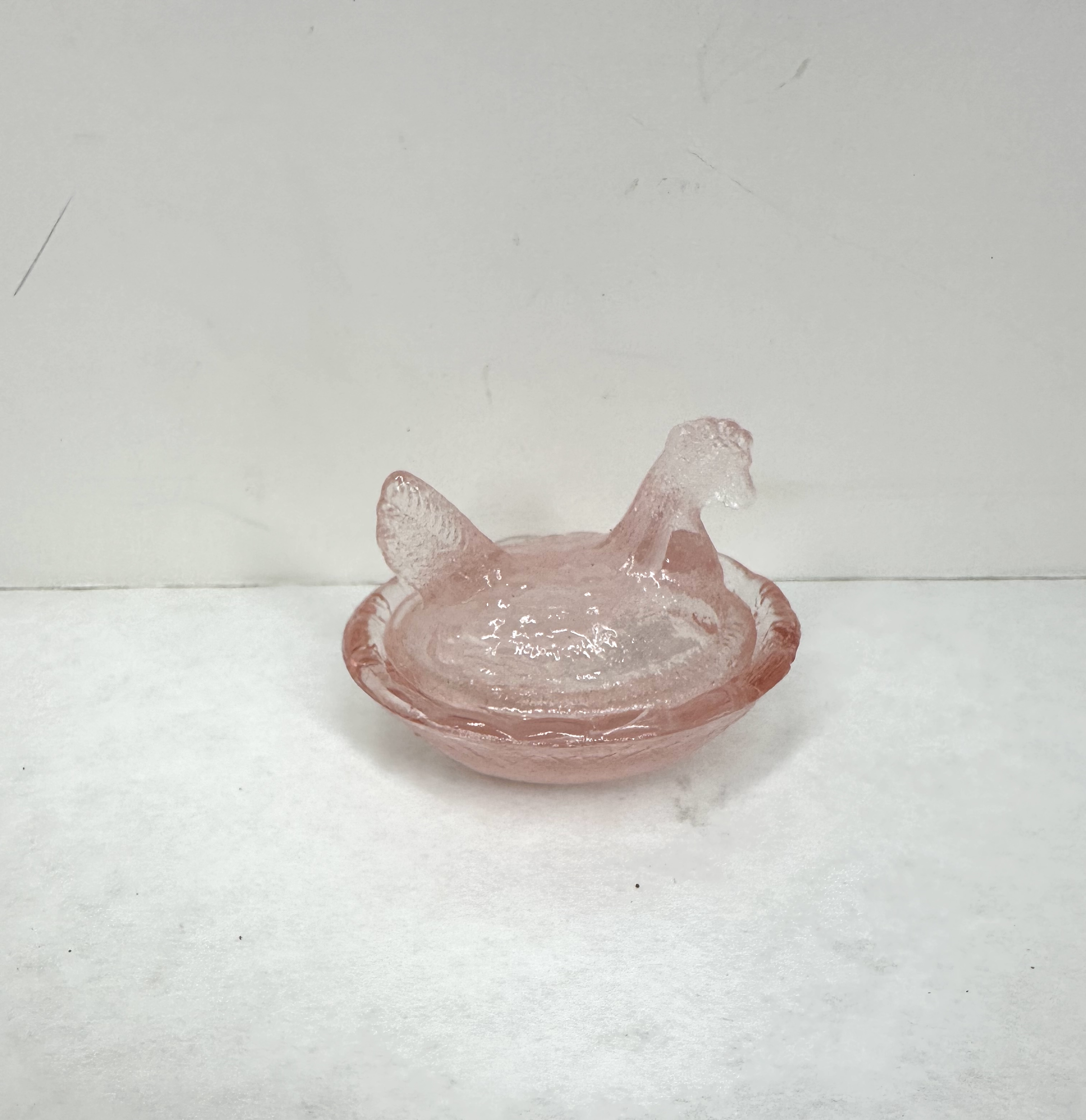 PINK SUGAR GLASS HEN, VINTAGE