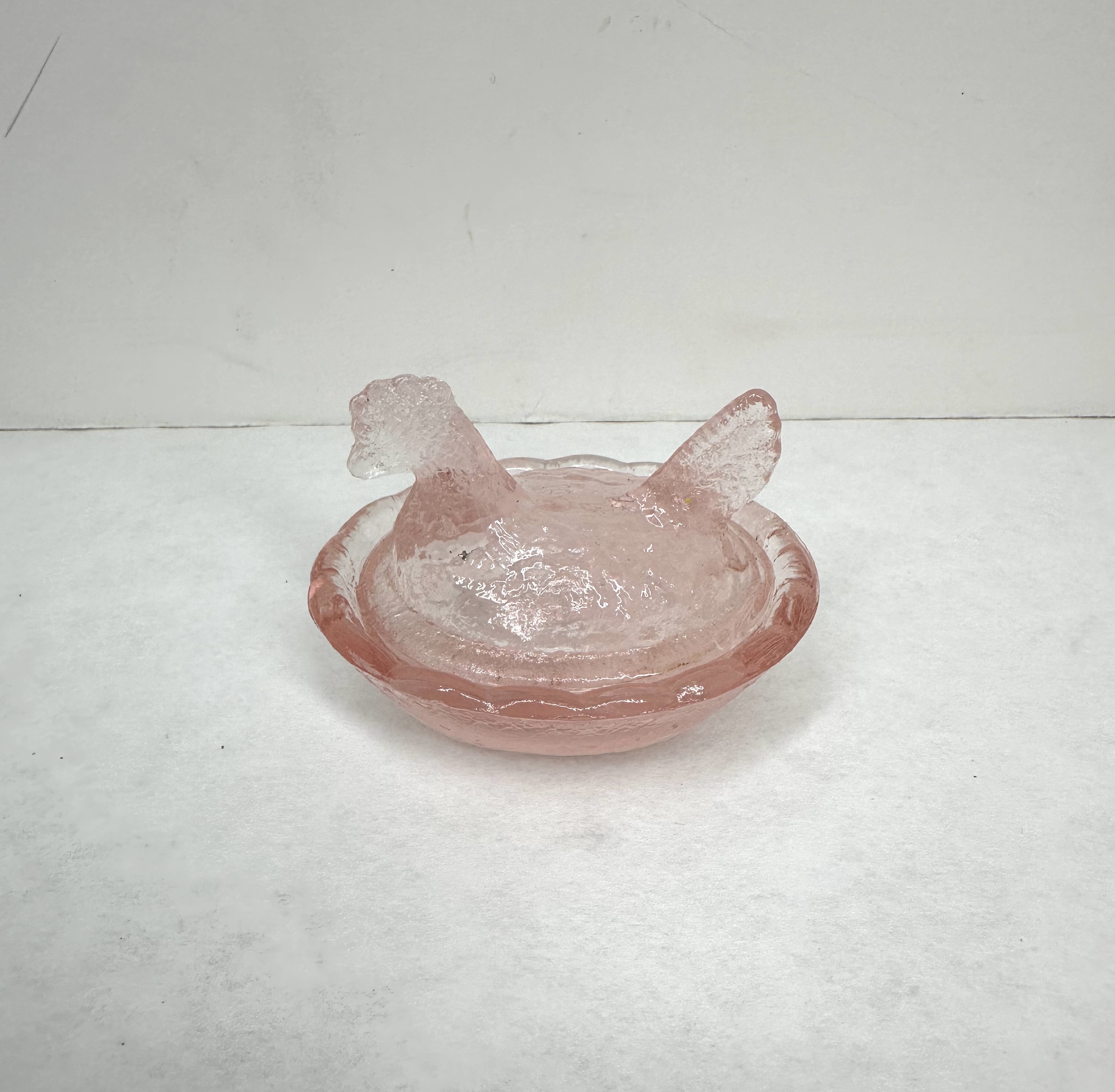 PINK SUGAR GLASS HEN, VINTAGE