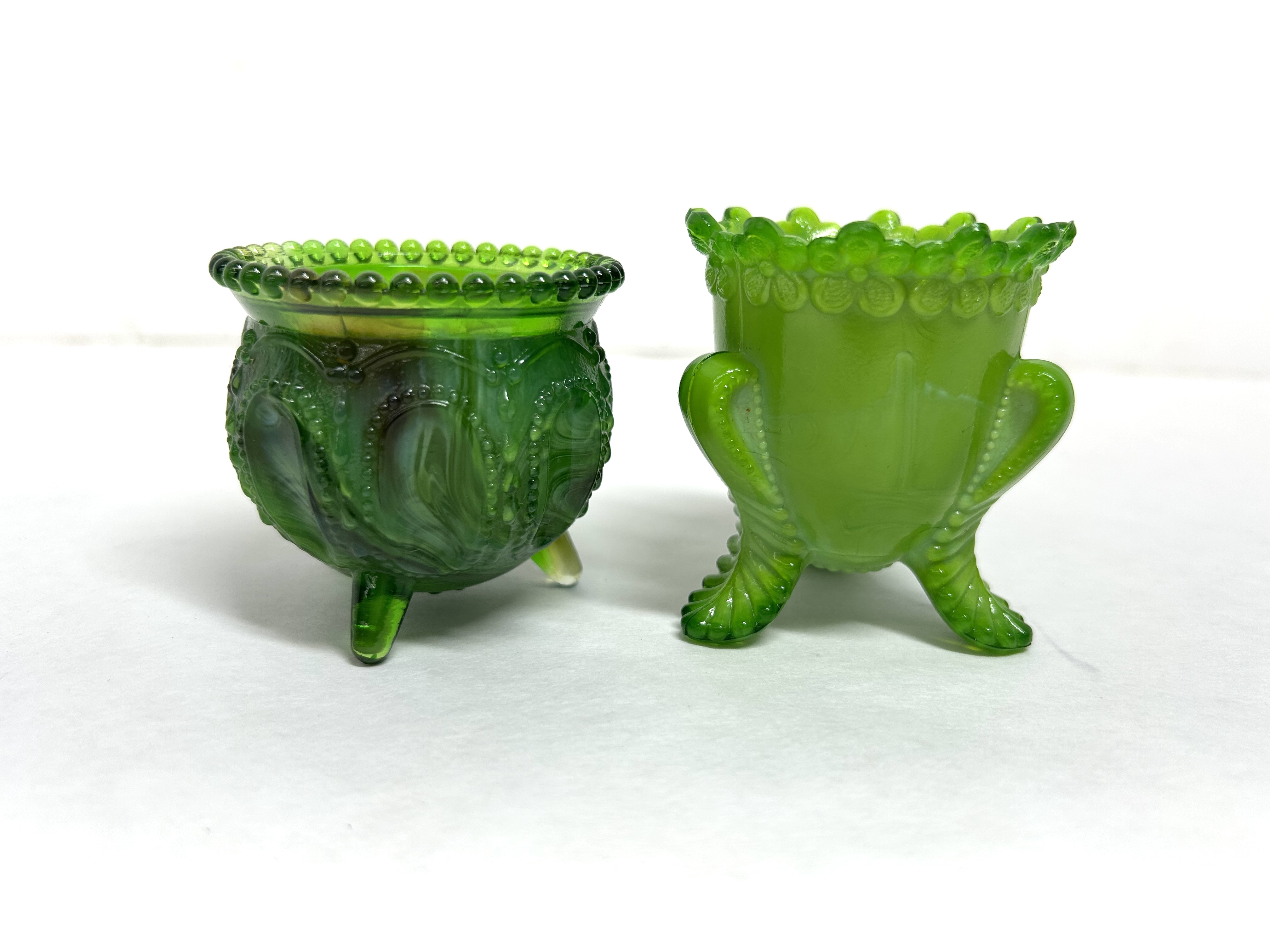 Boyd and Degenhart Green Slag Toothpick Holders