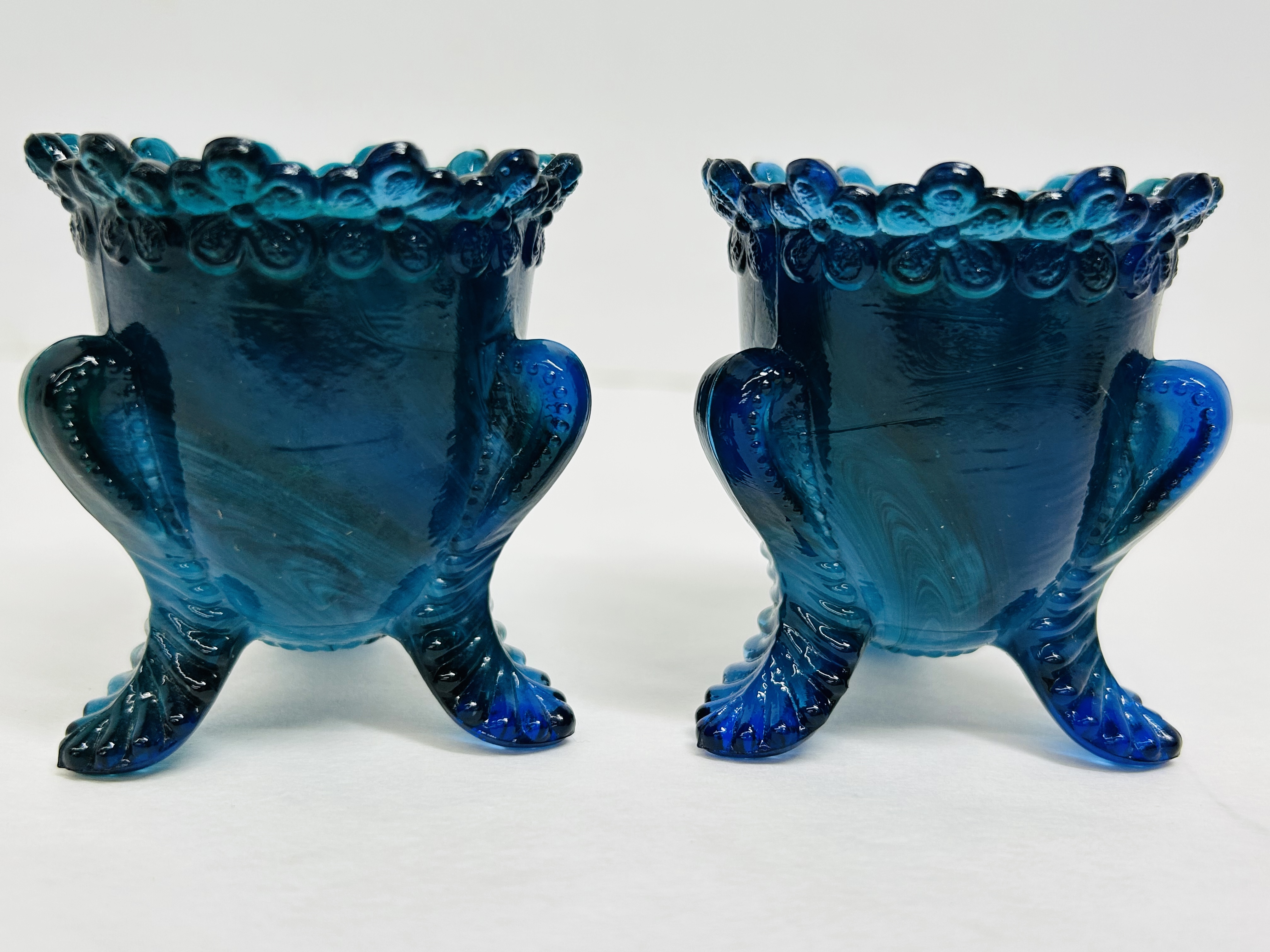 DEGENHART/BOYD BLUE SLAG GLASS TOOTHPICK HOLDERS