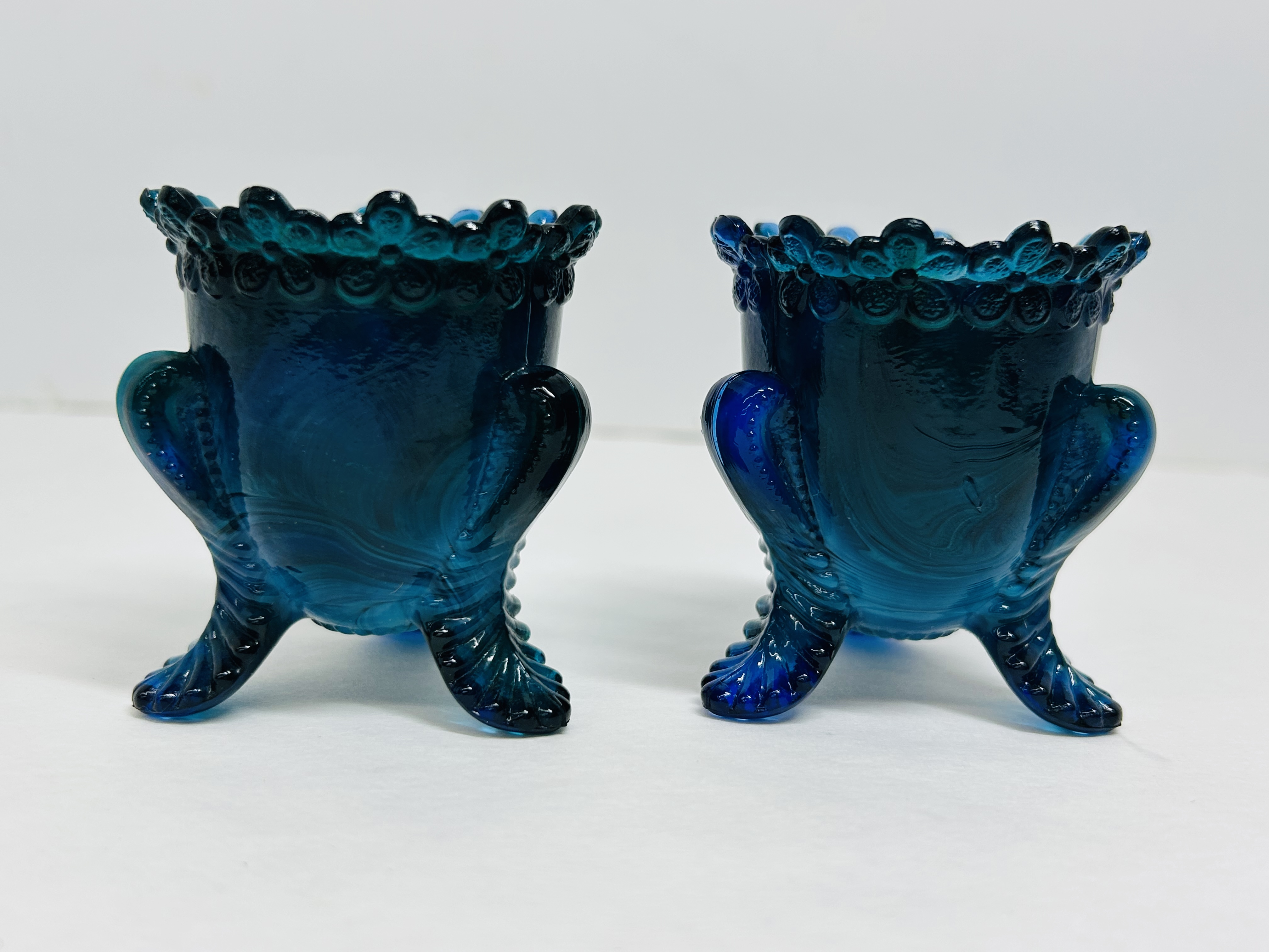 DEGENHART/BOYD BLUE SLAG GLASS TOOTHPICK HOLDERS