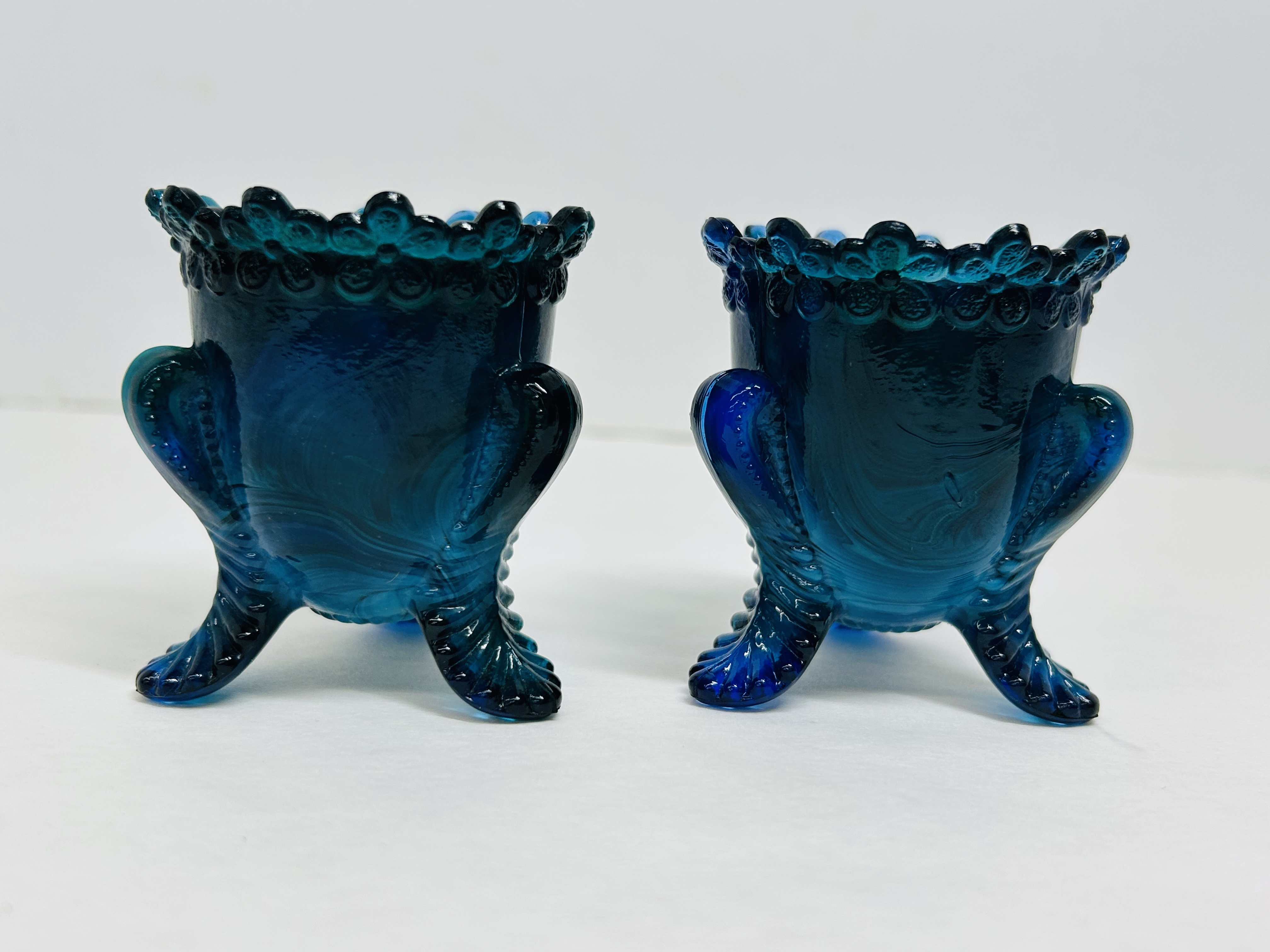 DEGENHART/BOYD BLUE SLAG GLASS TOOTHPICK HOLDERS