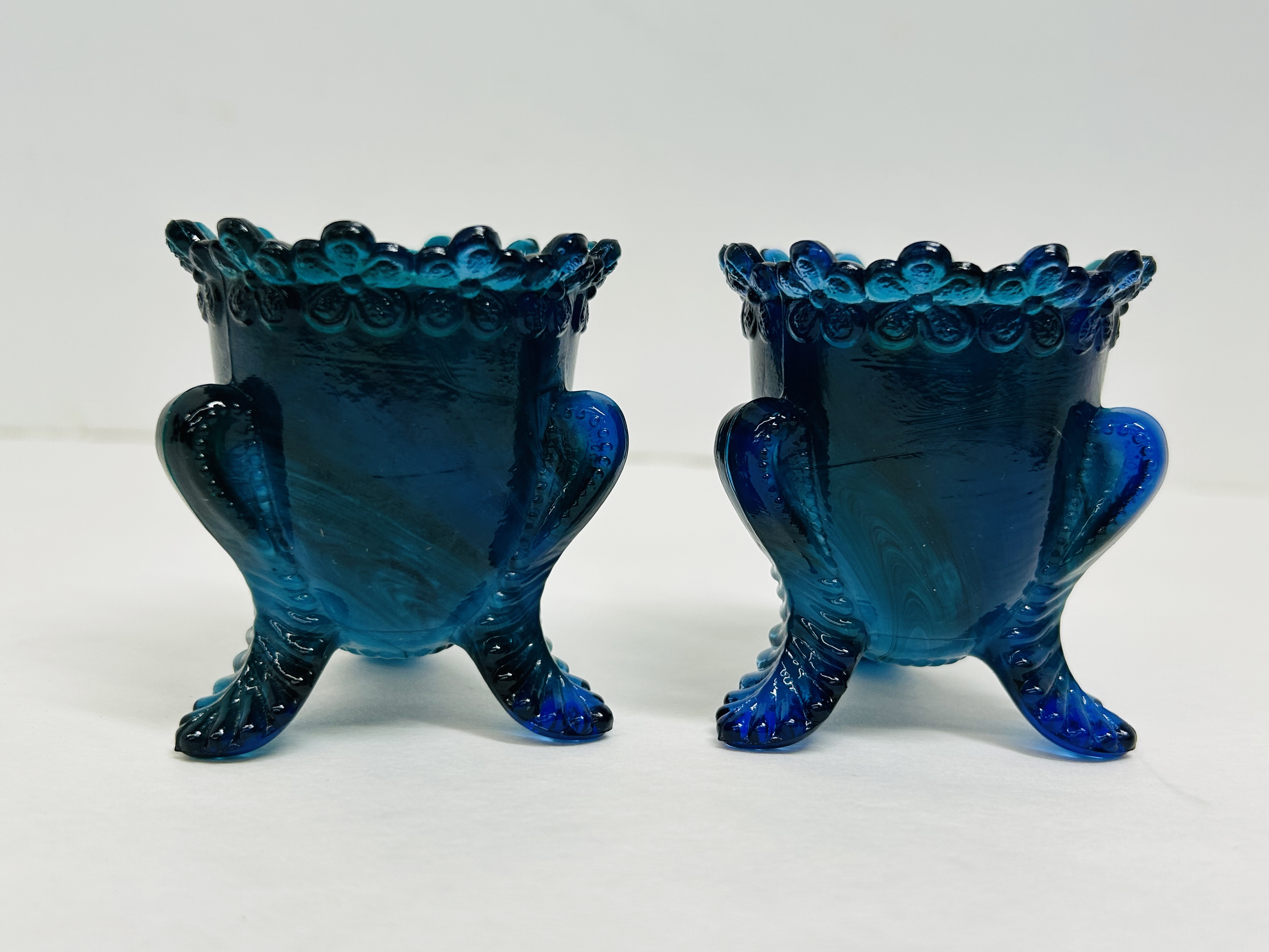 DEGENHART/BOYD BLUE SLAG GLASS TOOTHPICK HOLDERS